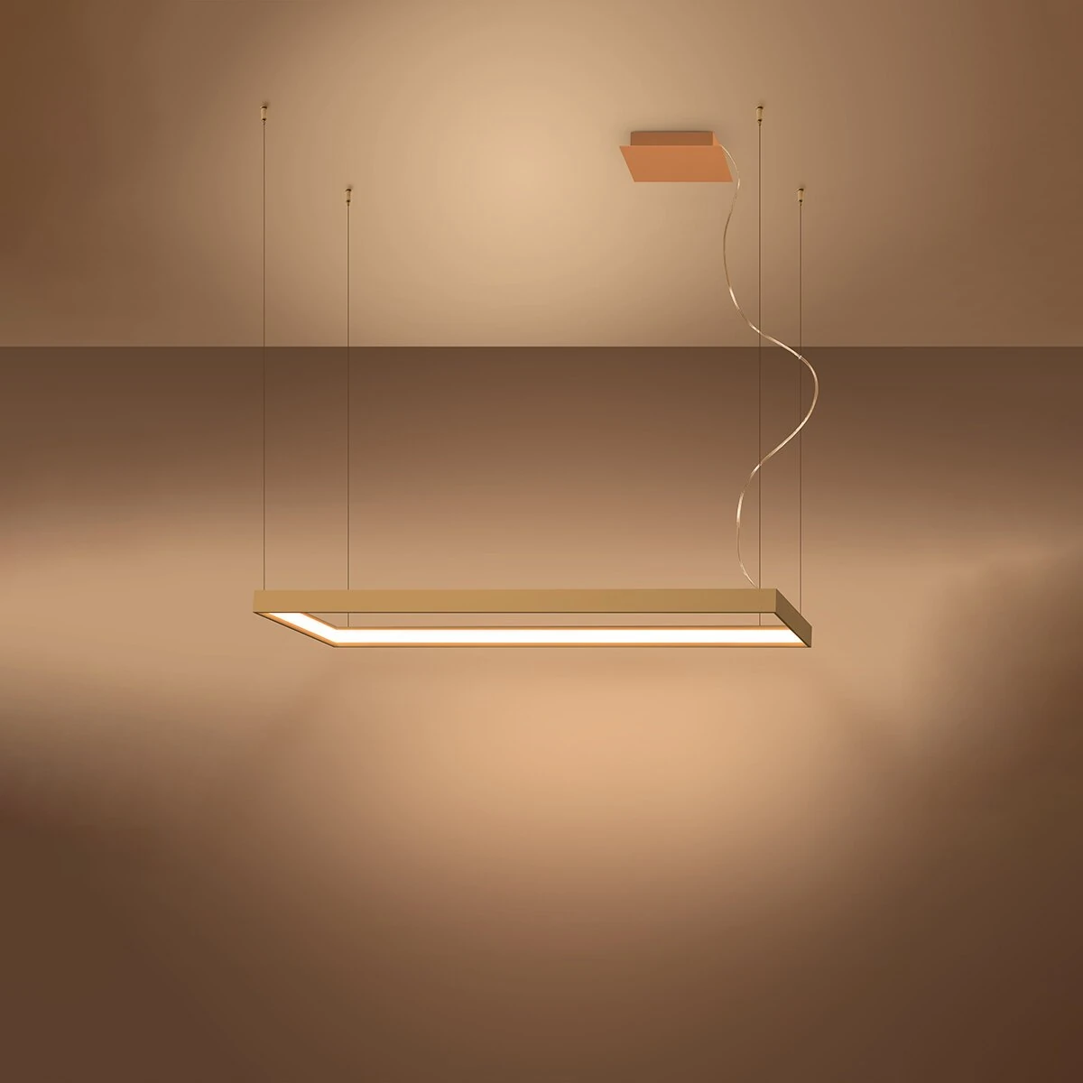 Pakabinamas šviestuvas 40W – stačiakampis, auksinis, šilta LED šviesa