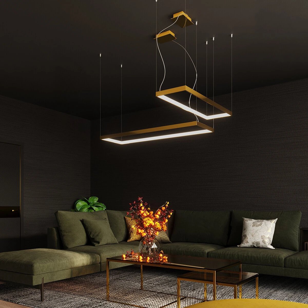 LED pendant light 100 cm – linear, gold, CRI98