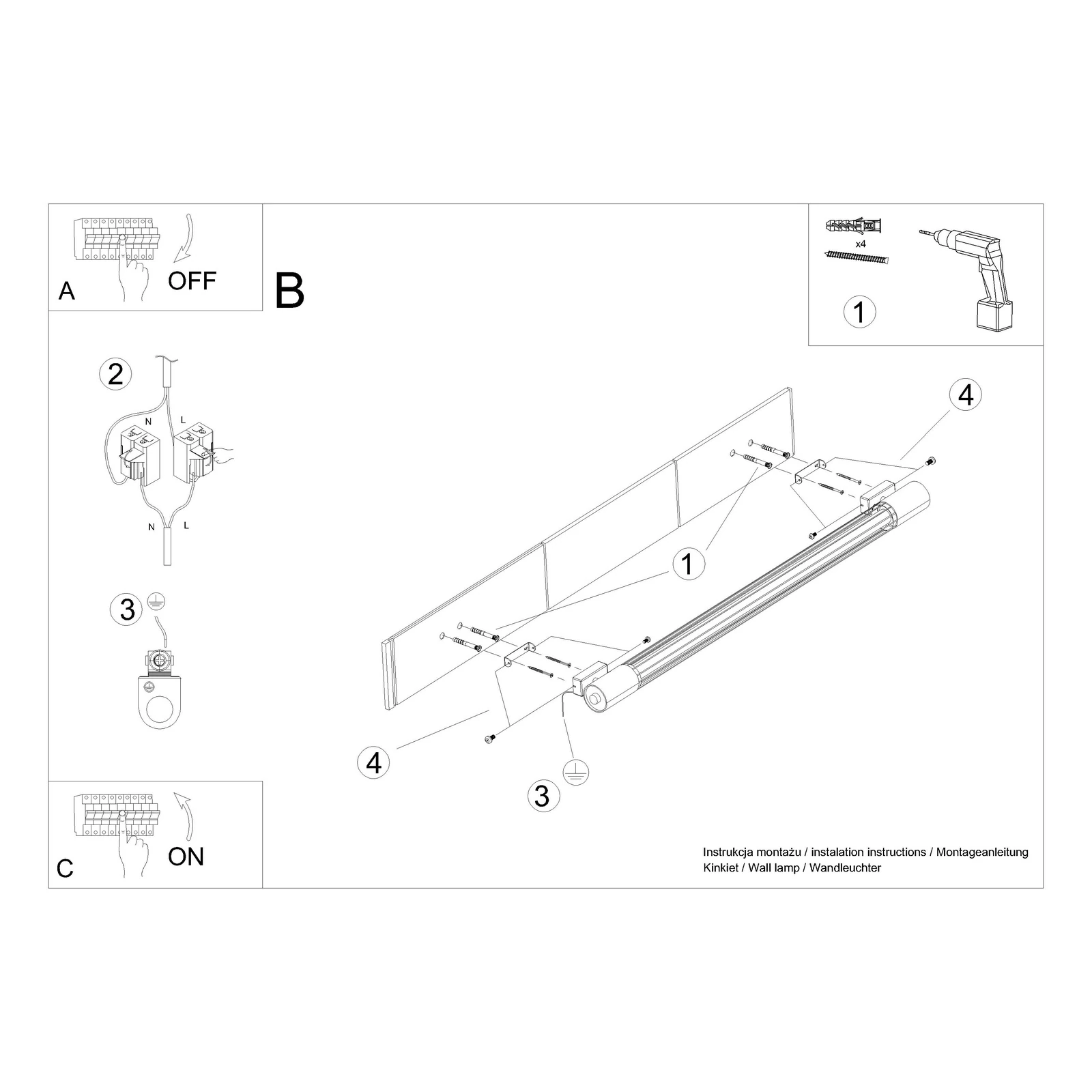 Wall lamp 105 cm – linear, black, warm G13 light