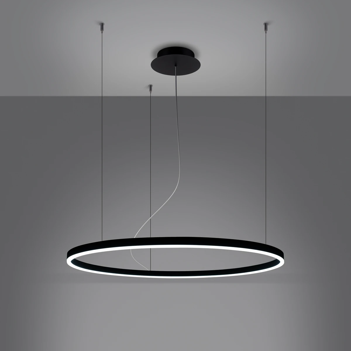 Pakabinamas šviestuvas 80 cm – žiedas, juodas, šilta LED šviesa
