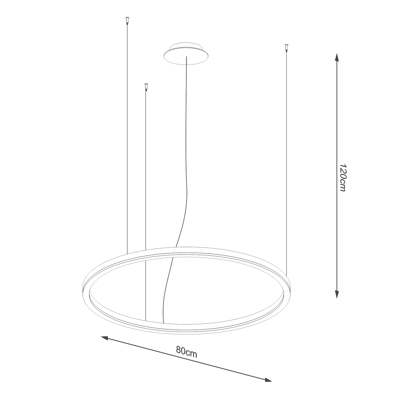 Pakabinamas šviestuvas 80 cm – žiedas, juodas, šilta LED šviesa