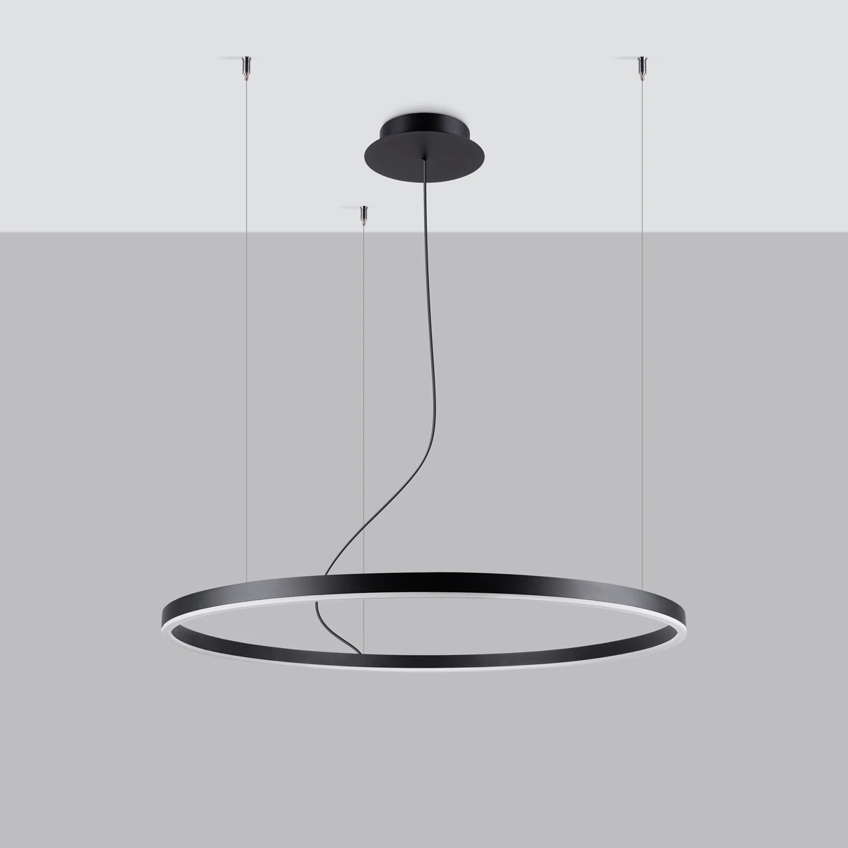 Pakabinamas šviestuvas 80 cm – žiedas, juodas, šilta LED šviesa