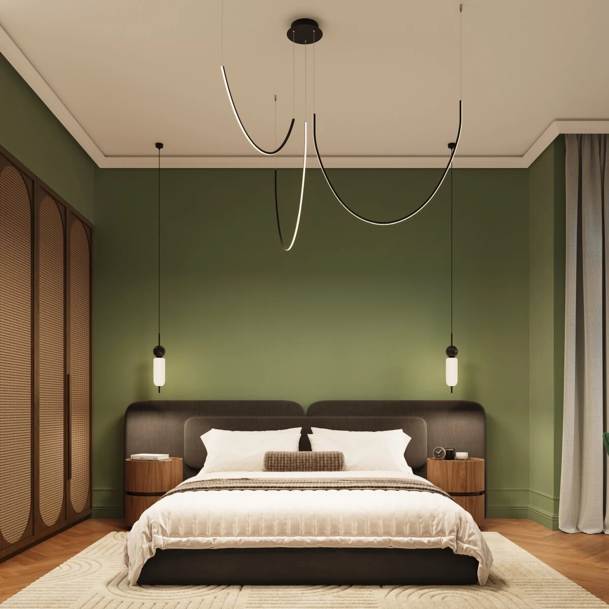 LED pendant 15W – curved line, black, warm 3000K