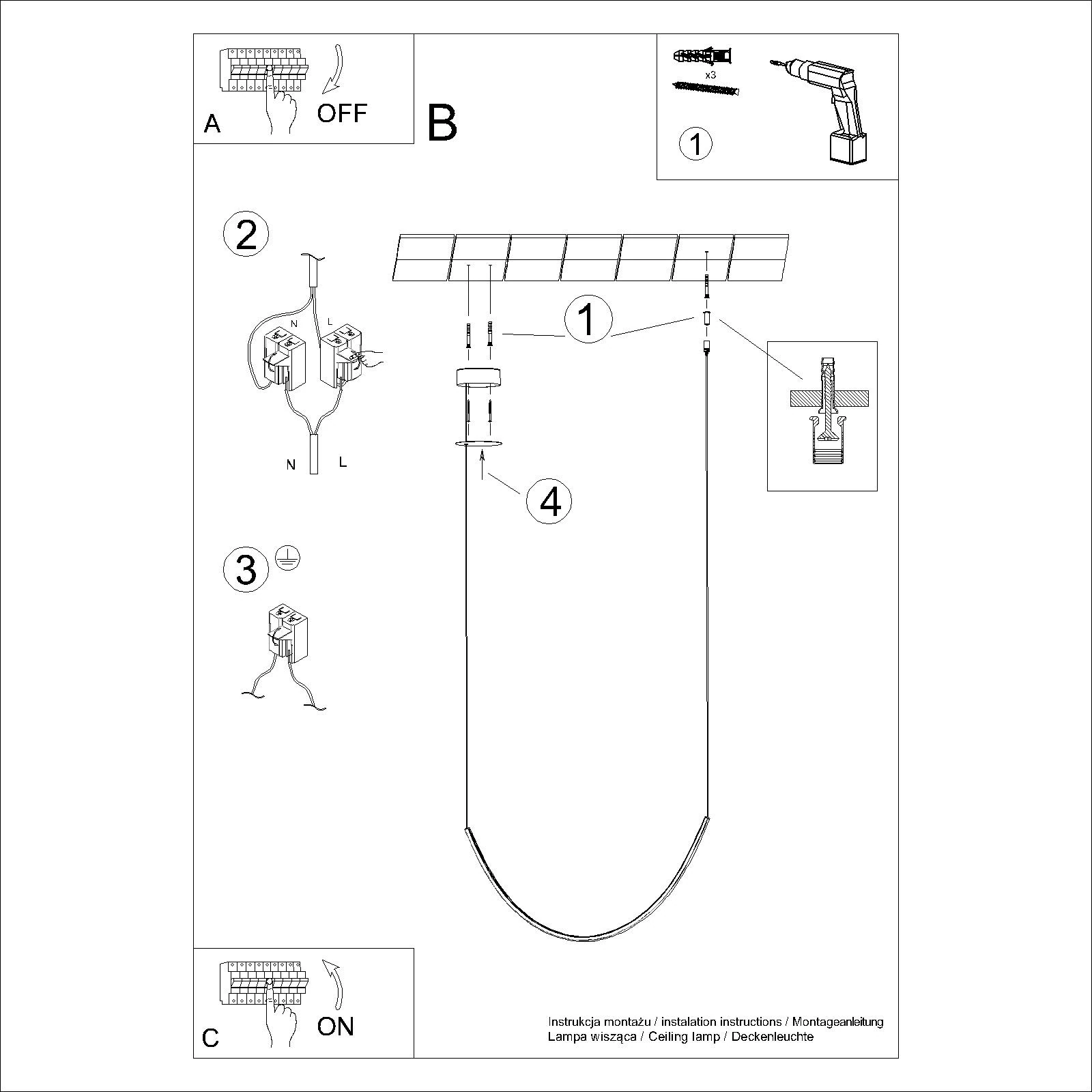 LED pendant 15W – curved line, black, warm 3000K