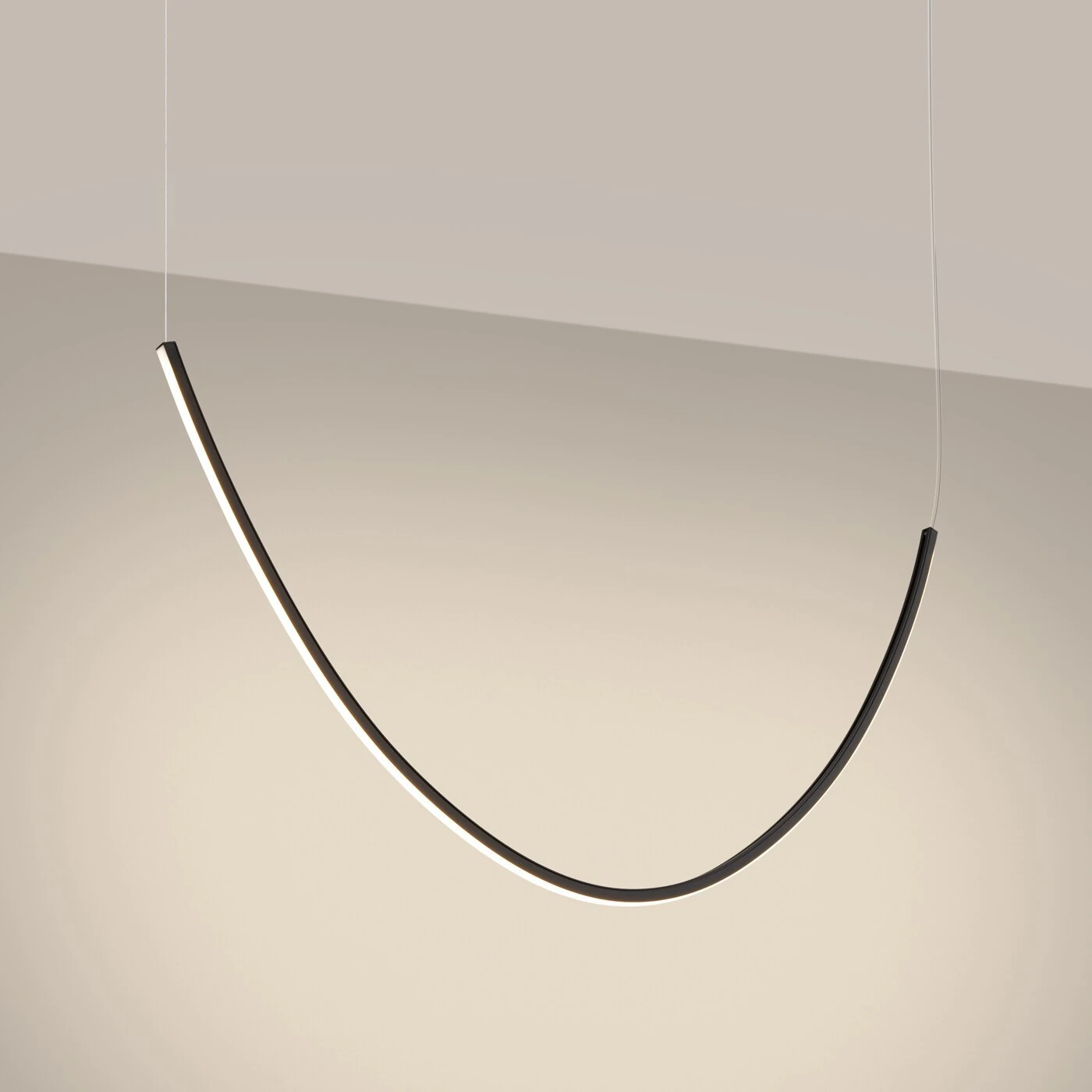 LED pendant 15W – curved line, black, warm 3000K