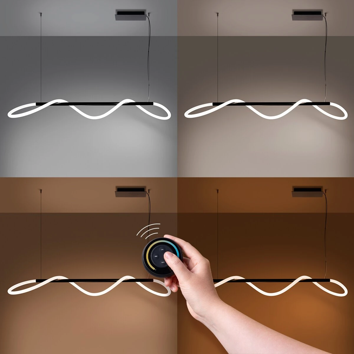 Pendant lamp 148 cm – wave LED line, black, CCT control