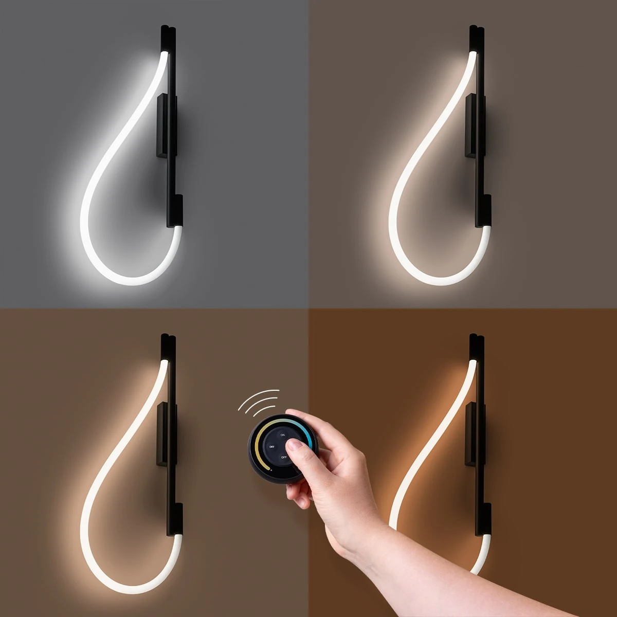 90 cm wall lamp – curved LED line, black, adjustable light