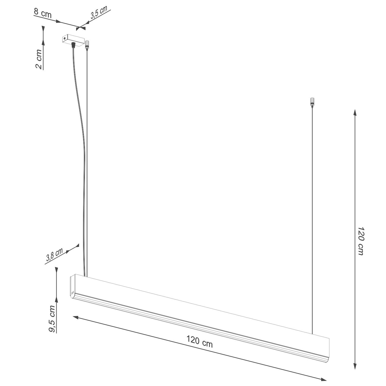 Pendant lamp 120 cm / 17W – linear, oak, warm LED