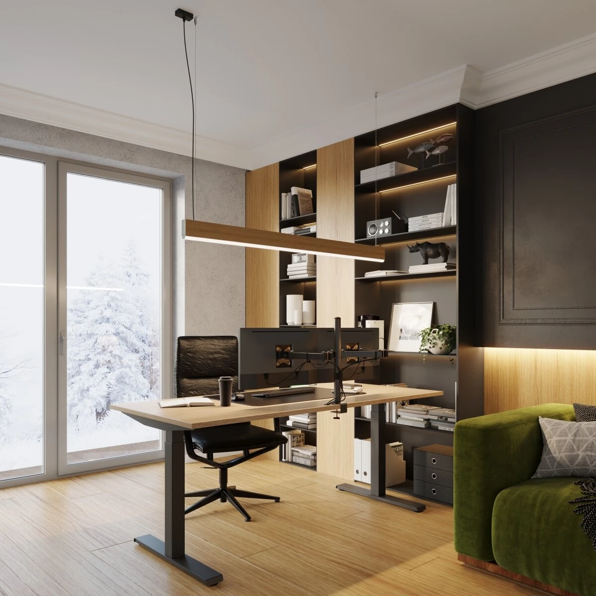 Pendant lamp 120 cm / 17W – linear, oak, warm LED