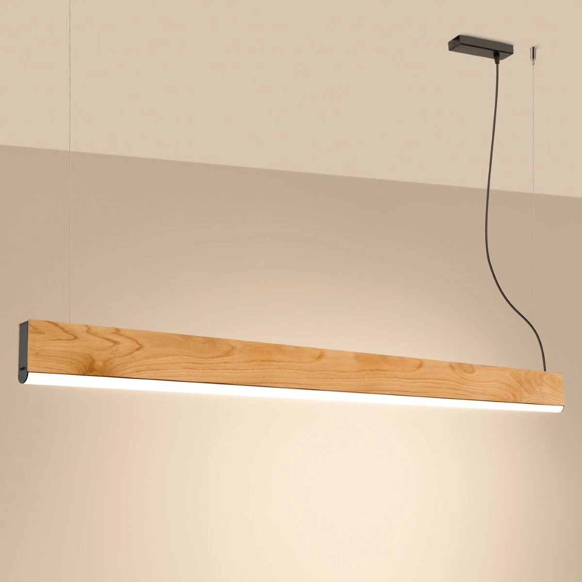 Pendant LED lamp 150 cm – linear, oak, CRI93 warm light