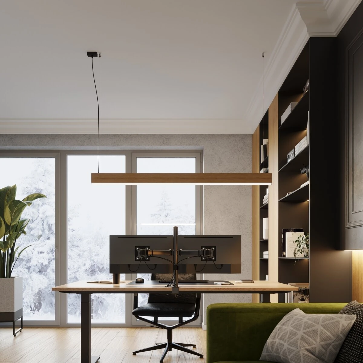 Pendant LED lamp 150 cm – linear, oak, CRI93 warm light
