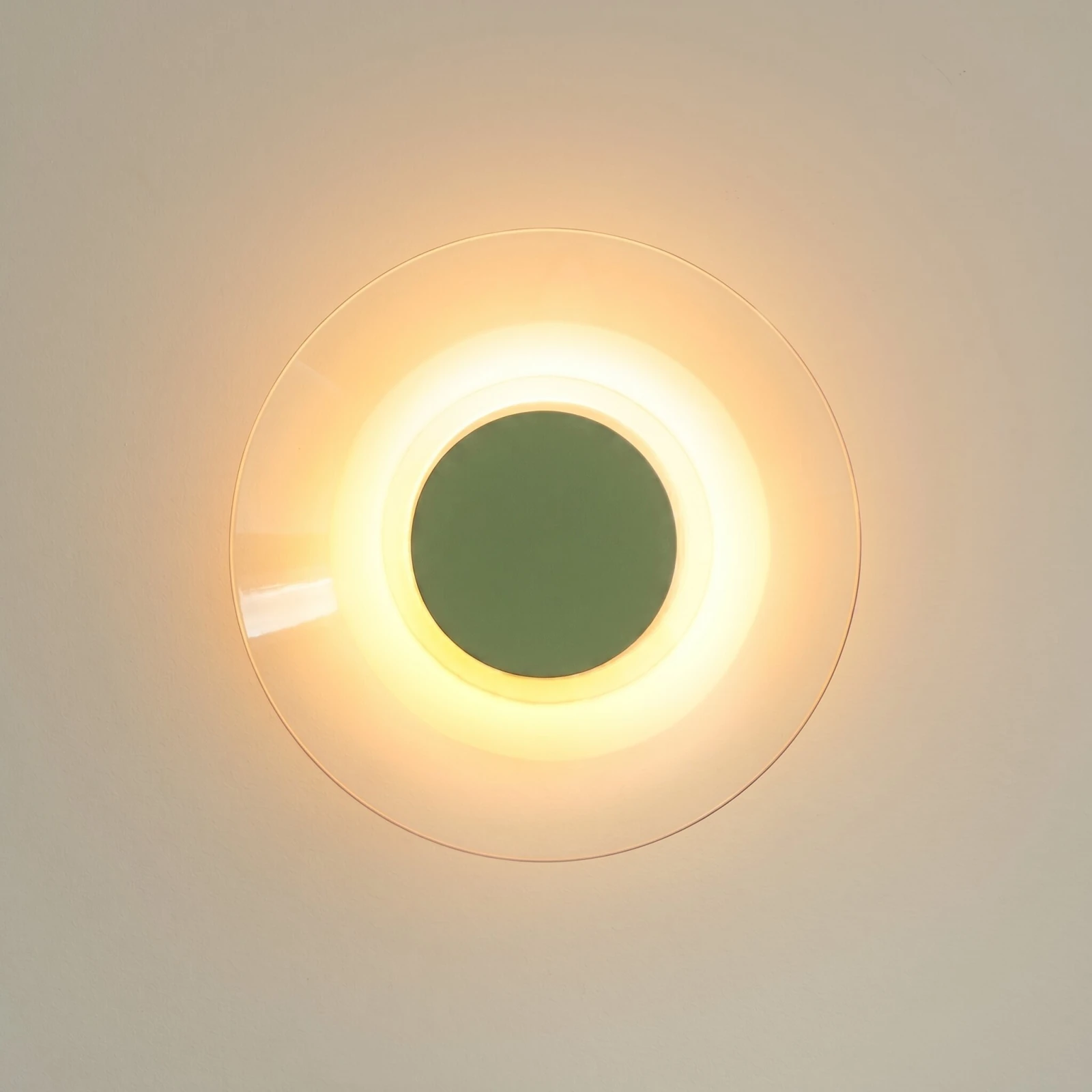 Wall lamp 28 cm – round, olive green, warm LED glow