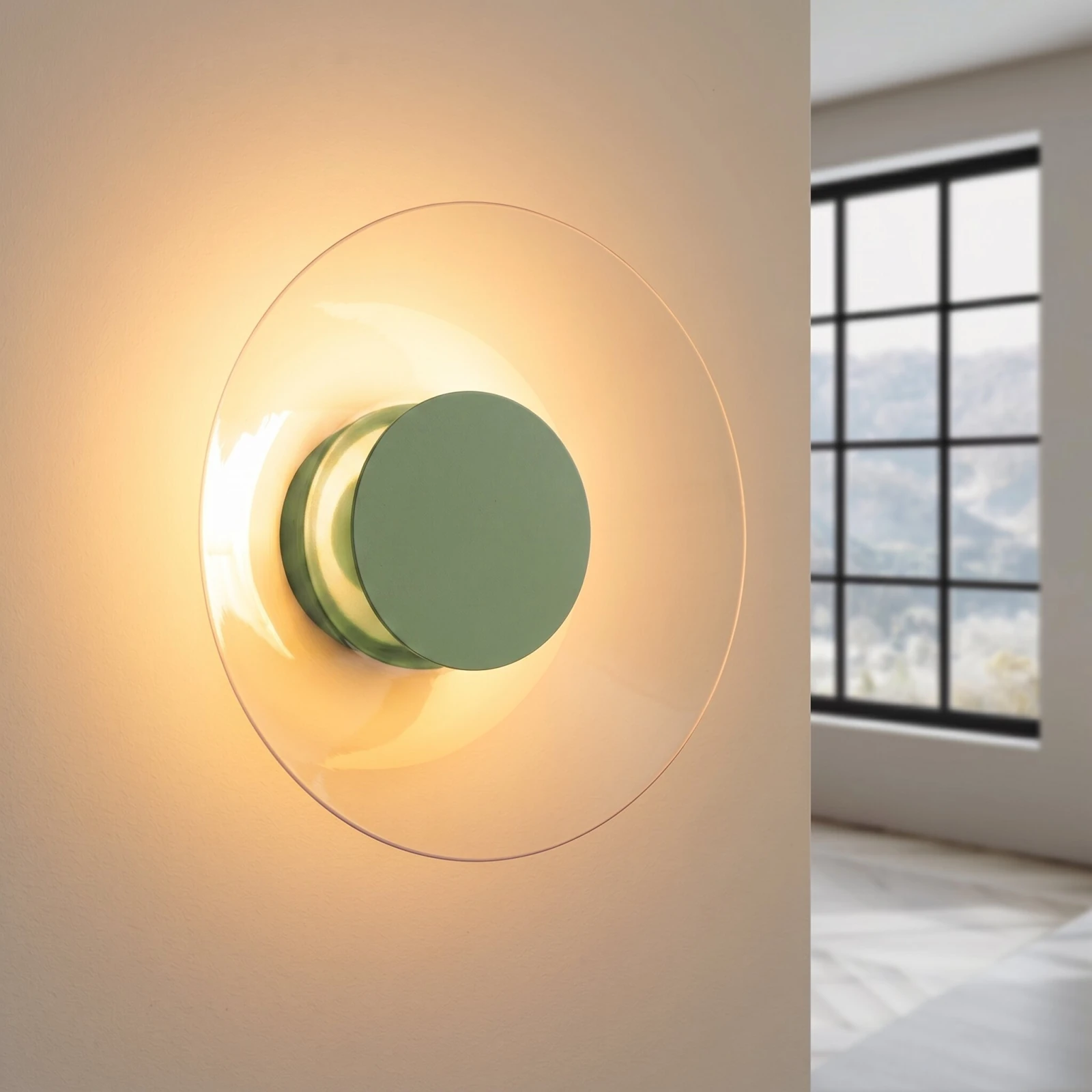 Wall lamp 28 cm – round, olive green, warm LED glow