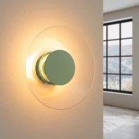 Wall lamp 28 cm – round, olive green, warm LED glow - Image 1