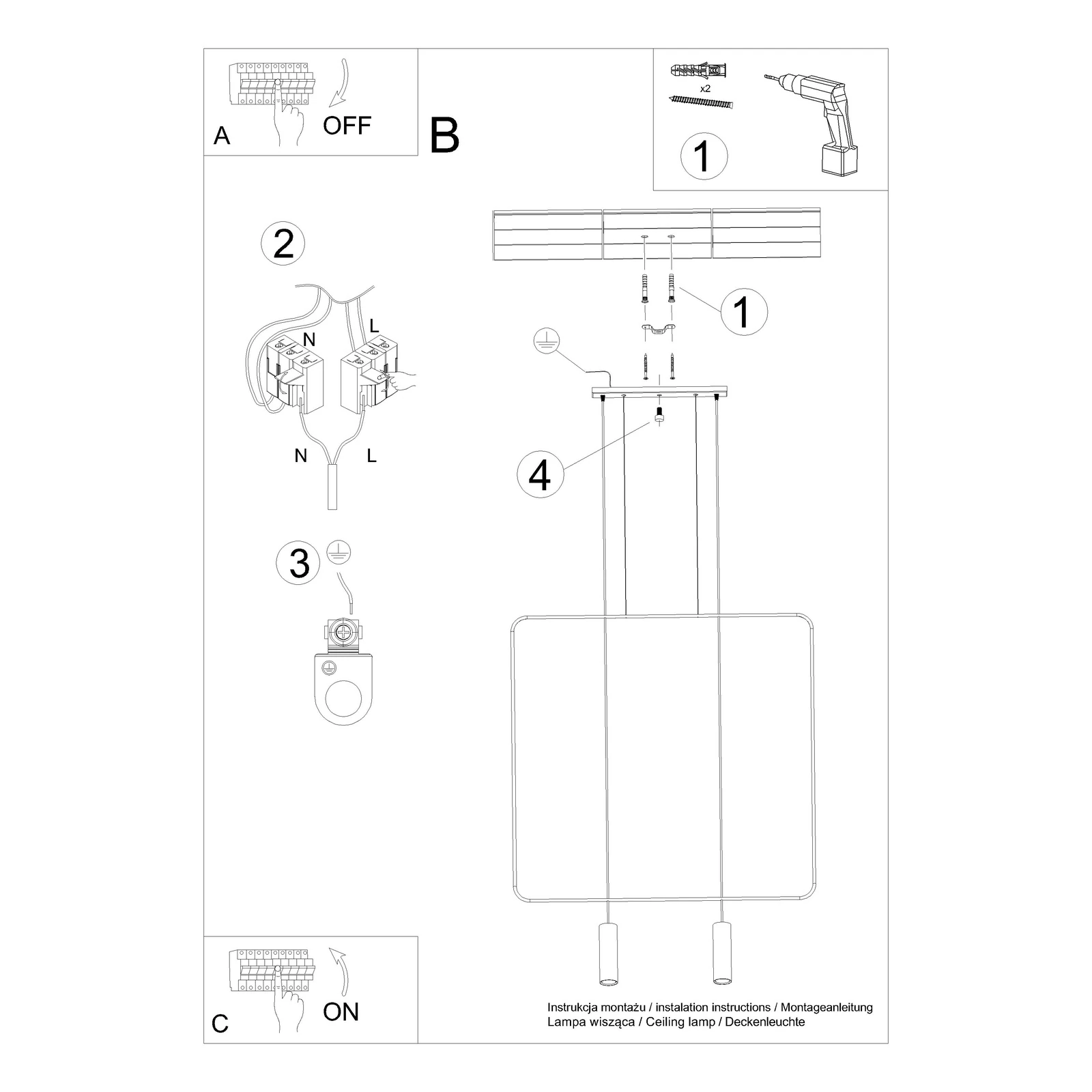 Pakabinamas šviestuvas 100 cm – stačiakampis, juodas, 2xGU10