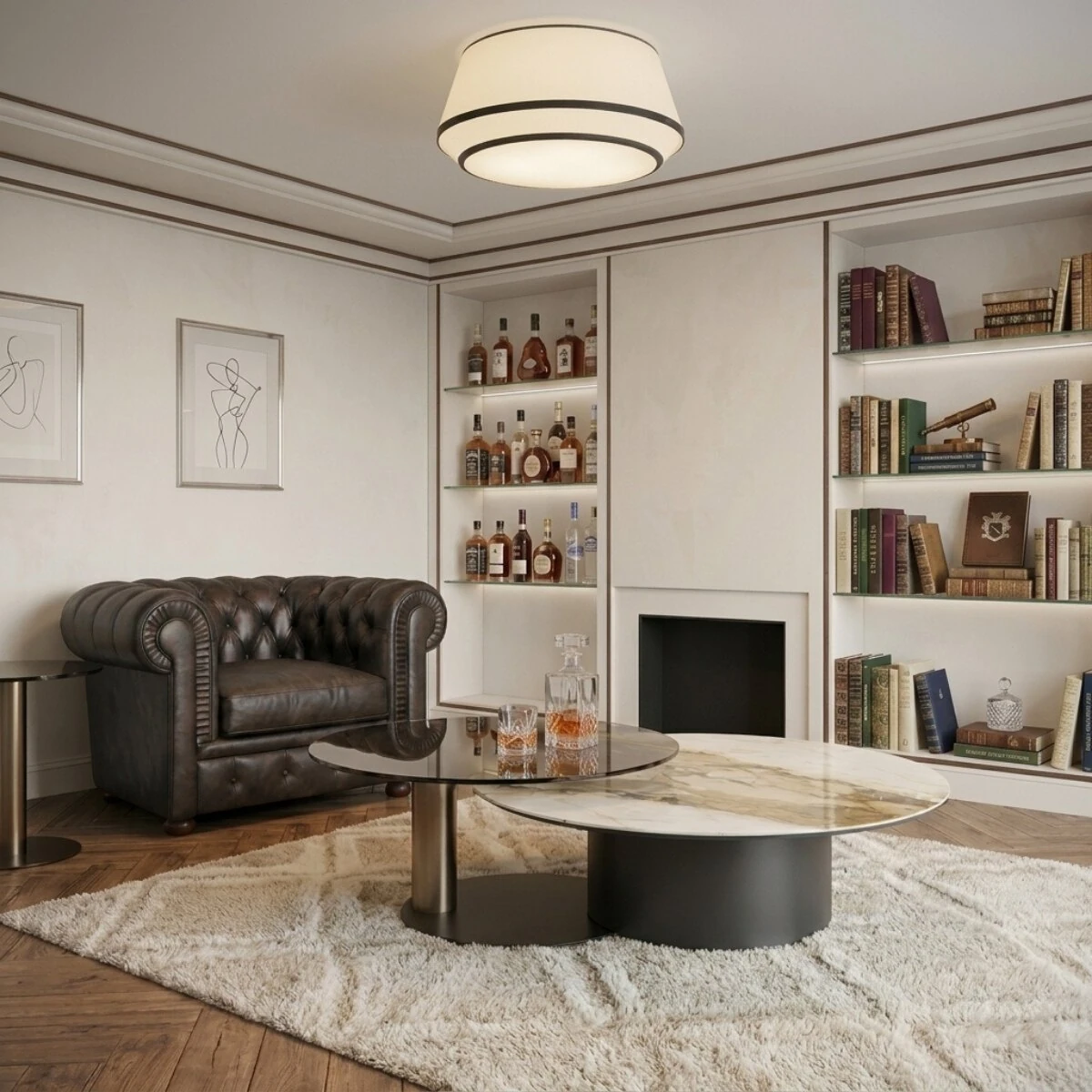 Ceiling lamp 50 cm – round, white, with black trim