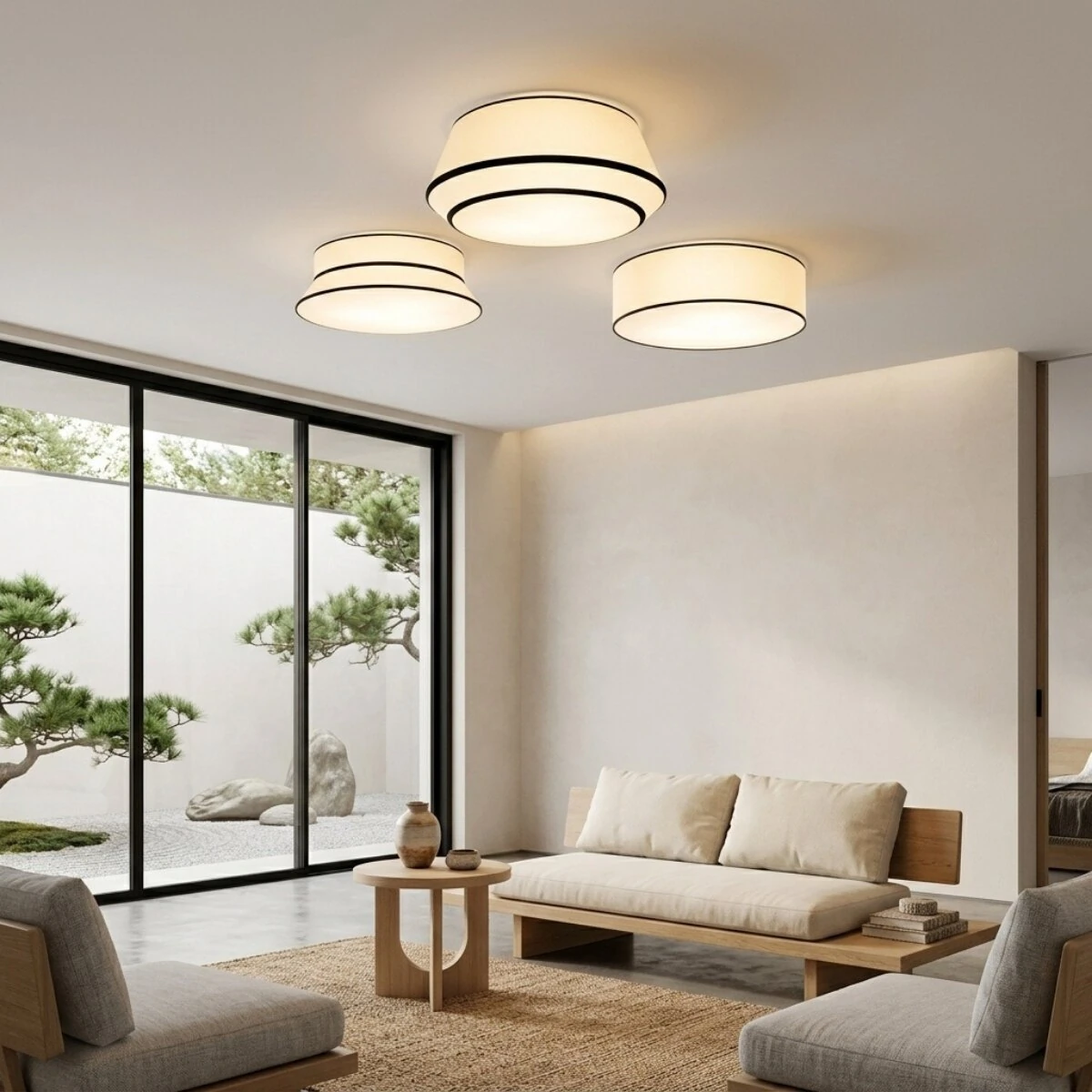 Ceiling lamp 50 cm – round, white, with black trim