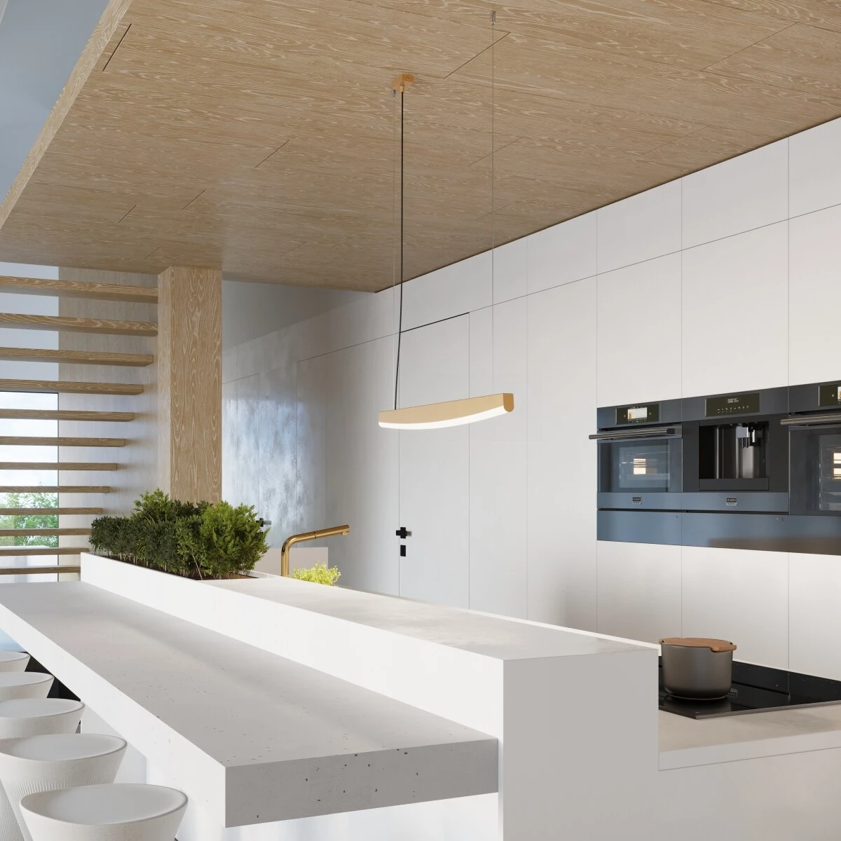Pendant lamp 150 cm / 25W – linear, gold, warm LED light