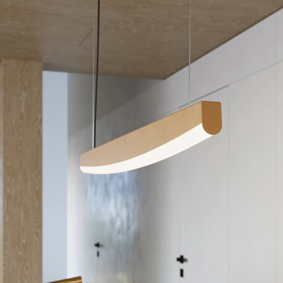 Pendant lamp 150 cm / 25W – linear, gold, warm LED light