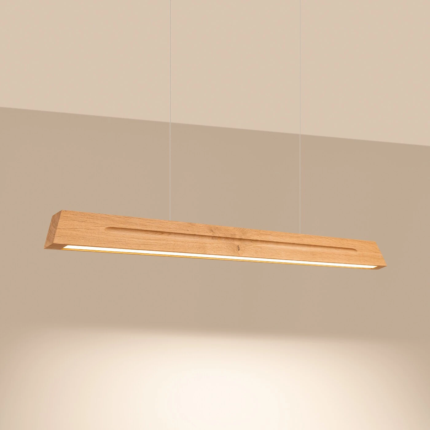 Pendant lamp 120 cm – linear, oak, integrated LED