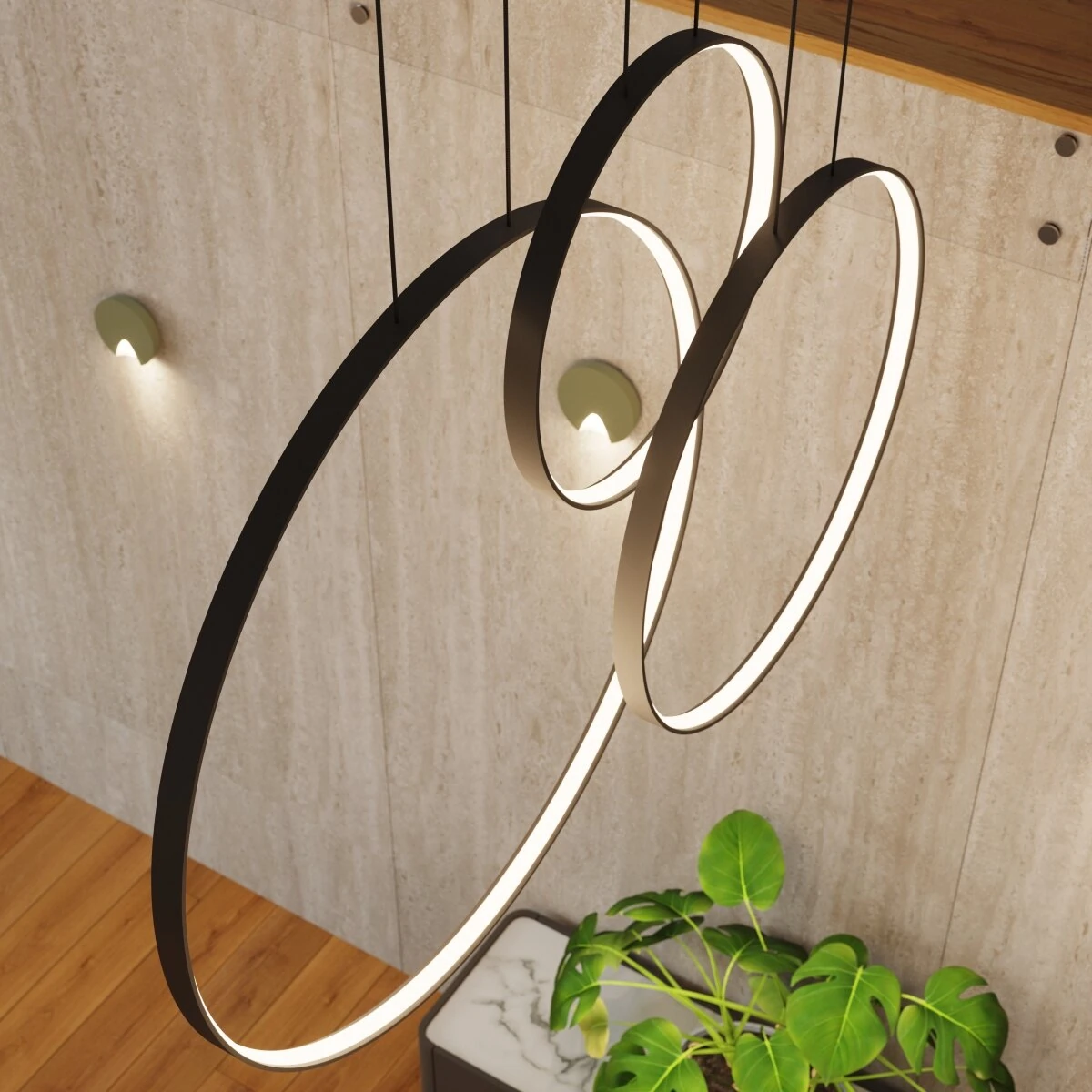 Pendant lamp 100W – 3 rings, white, warm white LED