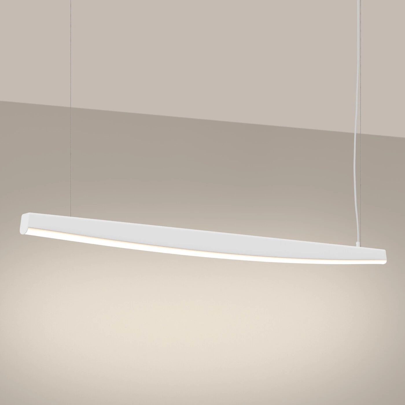 Pakabinamas LED šviestuvas 150 cm – linijinis, baltas, šiltai šviečiantis