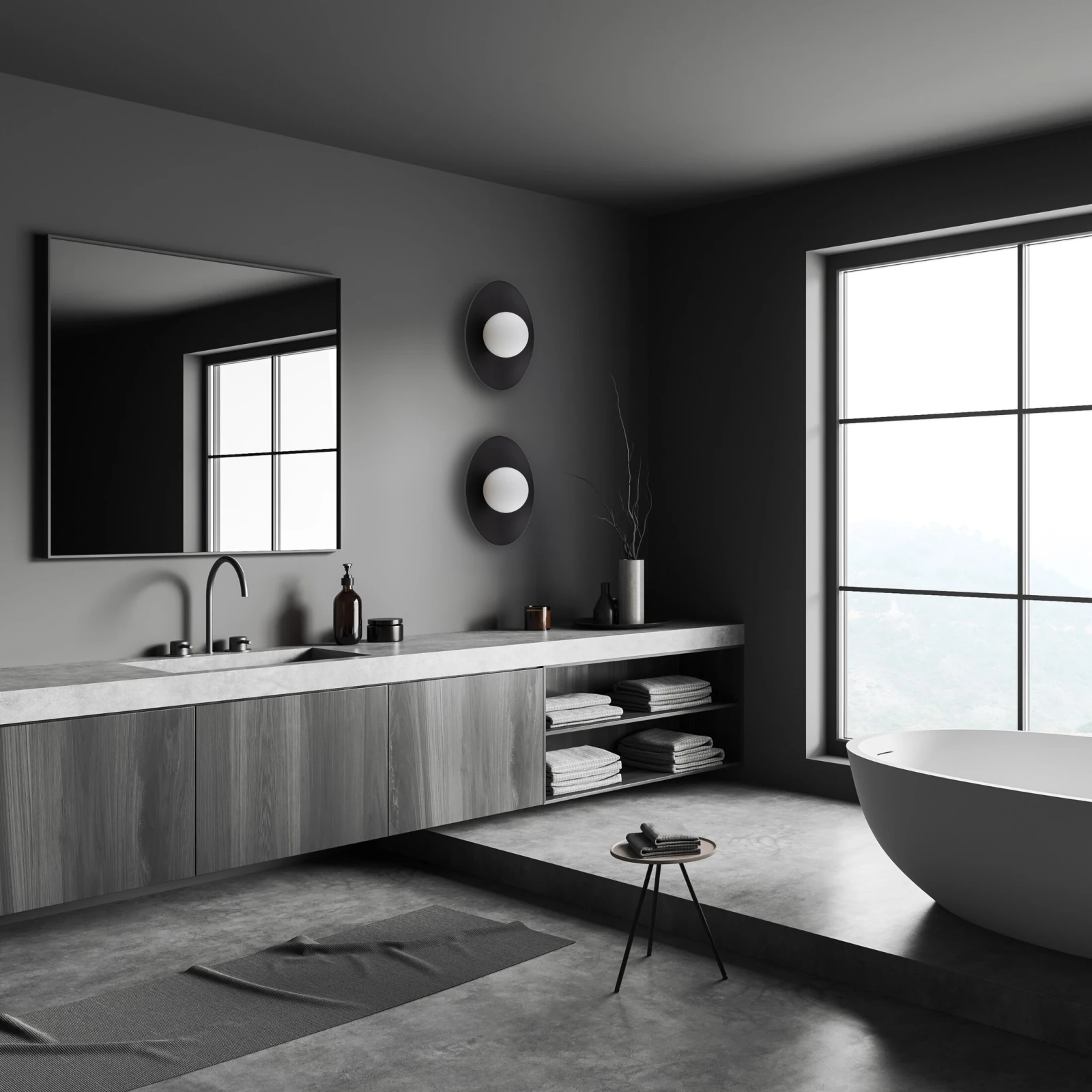 Wall light SLATE 8 W – sphere, black, milky glass