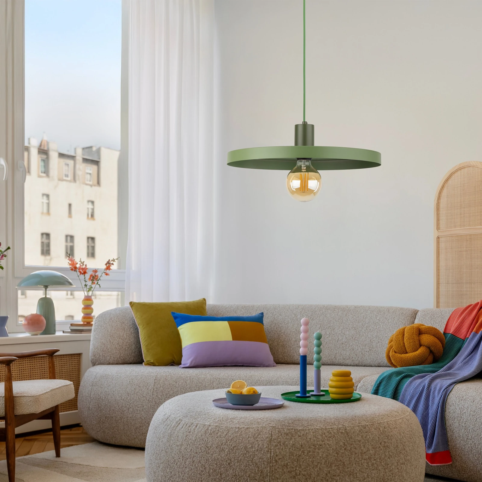 Pendant light 40 cm – round, green, E27
