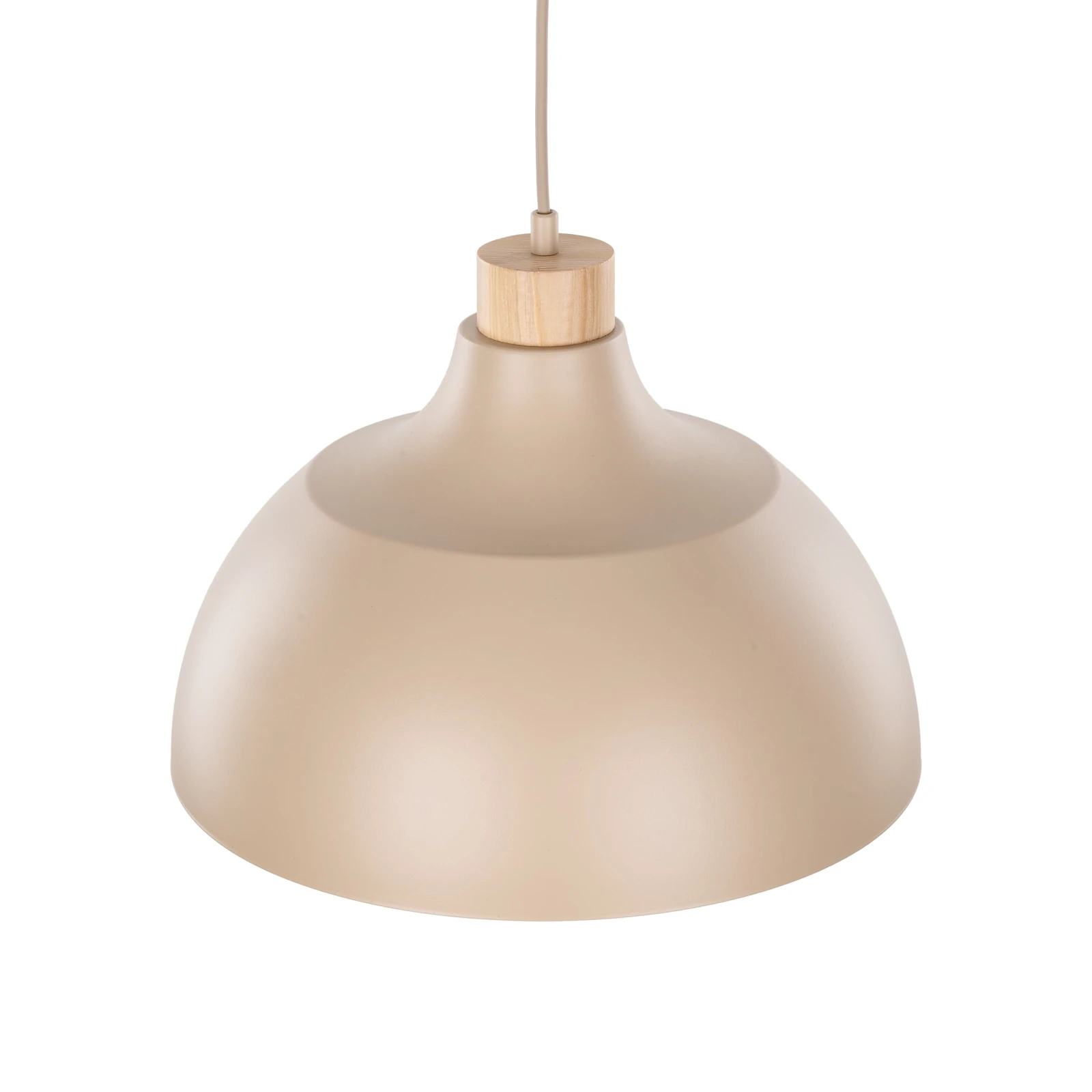 CAP pendant light – beige metal shade, wooden accent