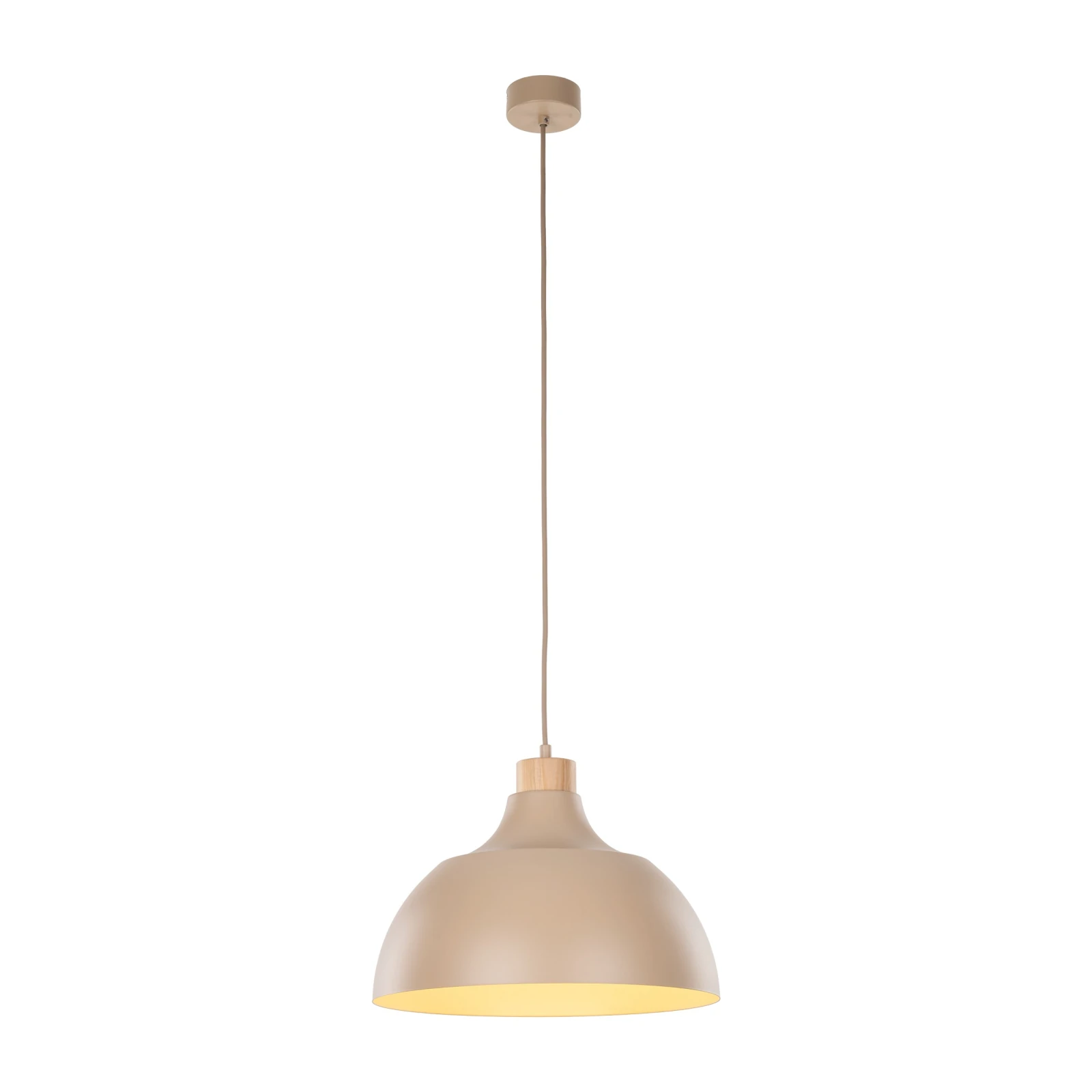 CAP pendant light – beige metal shade, wooden accent