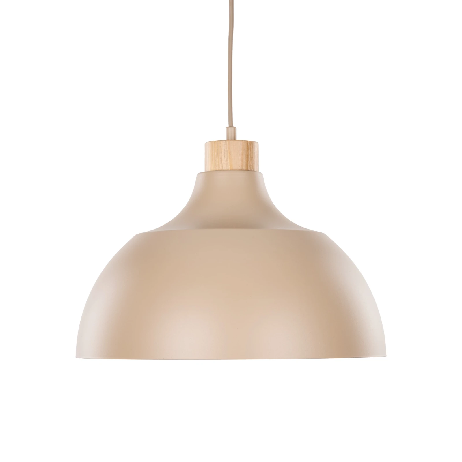 CAP pendant light – beige metal shade, wooden accent