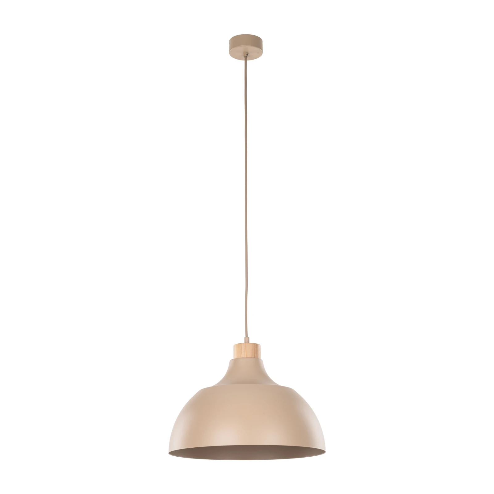 CAP pendant light – beige metal shade, wooden accent