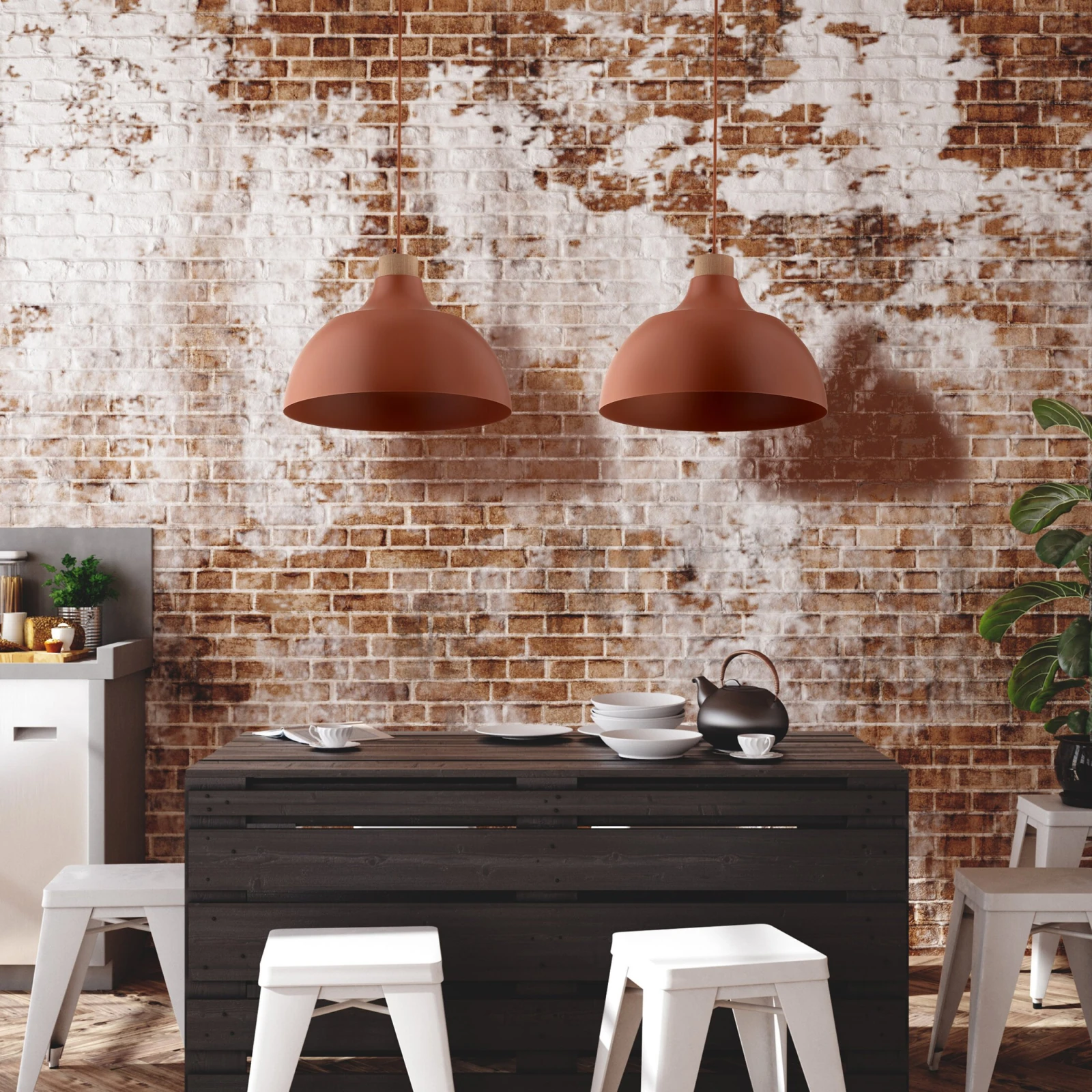 CAP pakabinamas šviestuvas, oranžinis, medžio detalė, E27