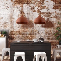 CAP pakabinamas šviestuvas, oranžinis, medžio detalė, E27 - Nuotrauka 3