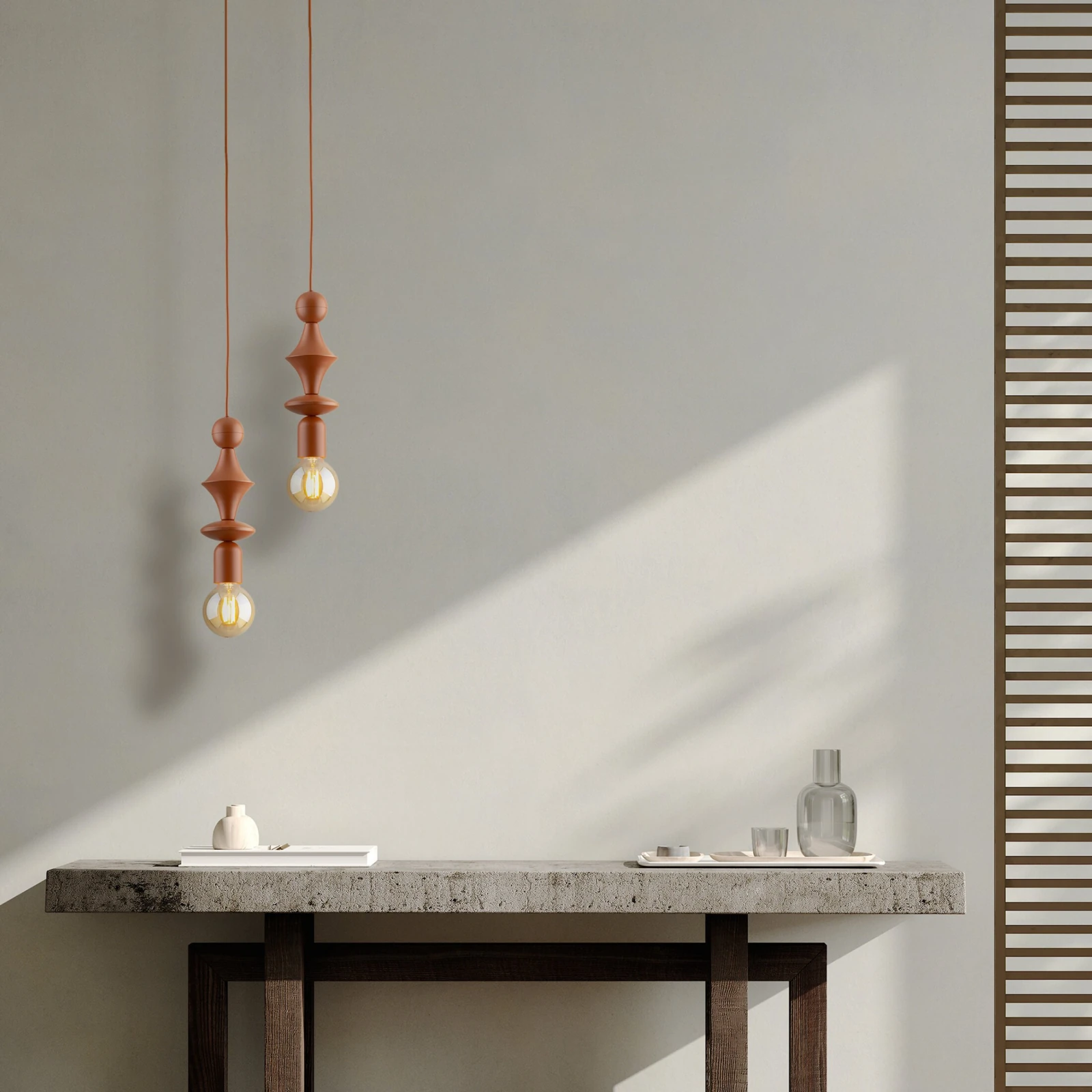 Pendant light E27 - slim tower shape, brick orange