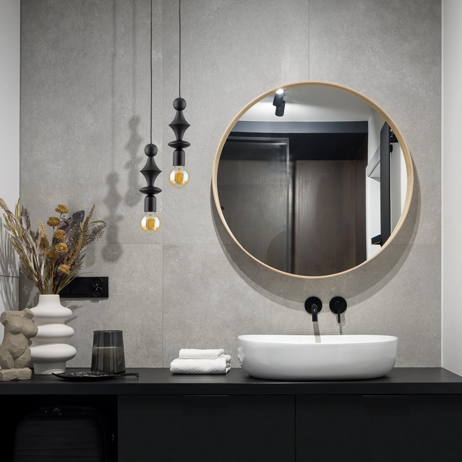Pendant light E27 - slim tower shape, black finish