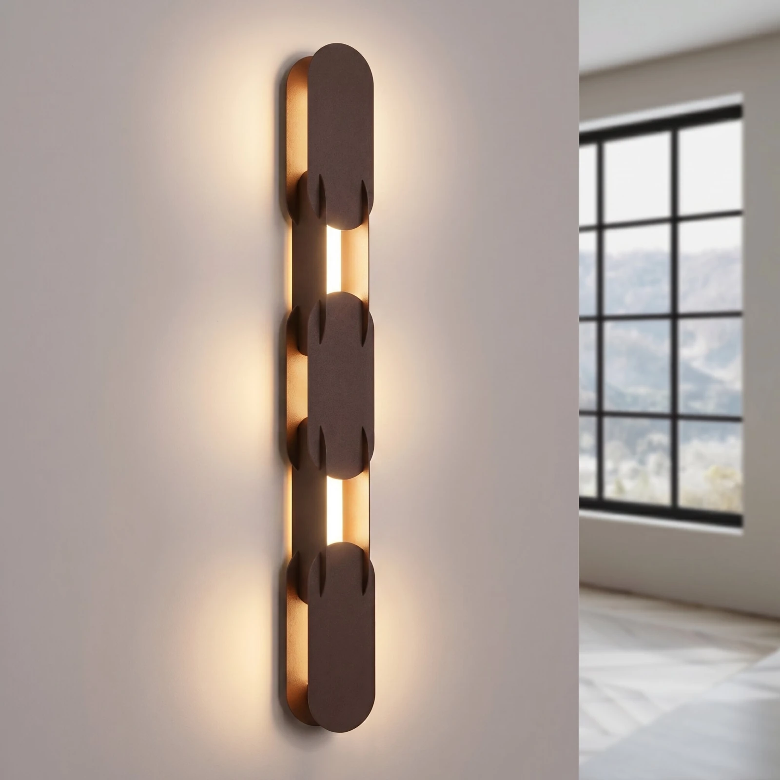 Sieninis šviestuvas 91 cm – linijinis, rudas, reguliuojamas LED