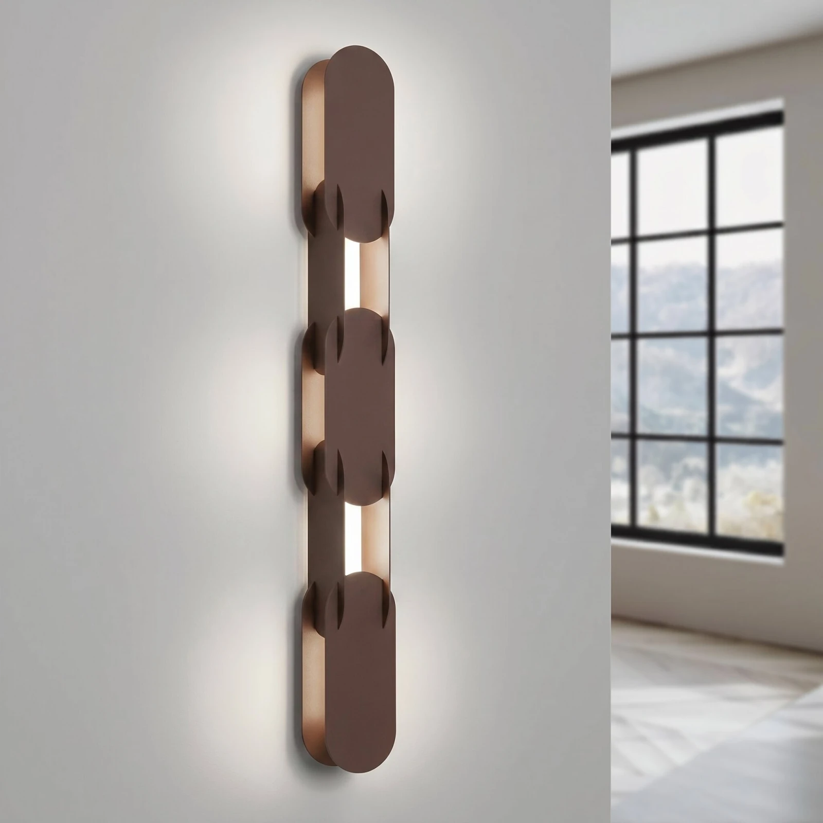 Wall lamp 91 cm – linear, brown, DALI dimmable