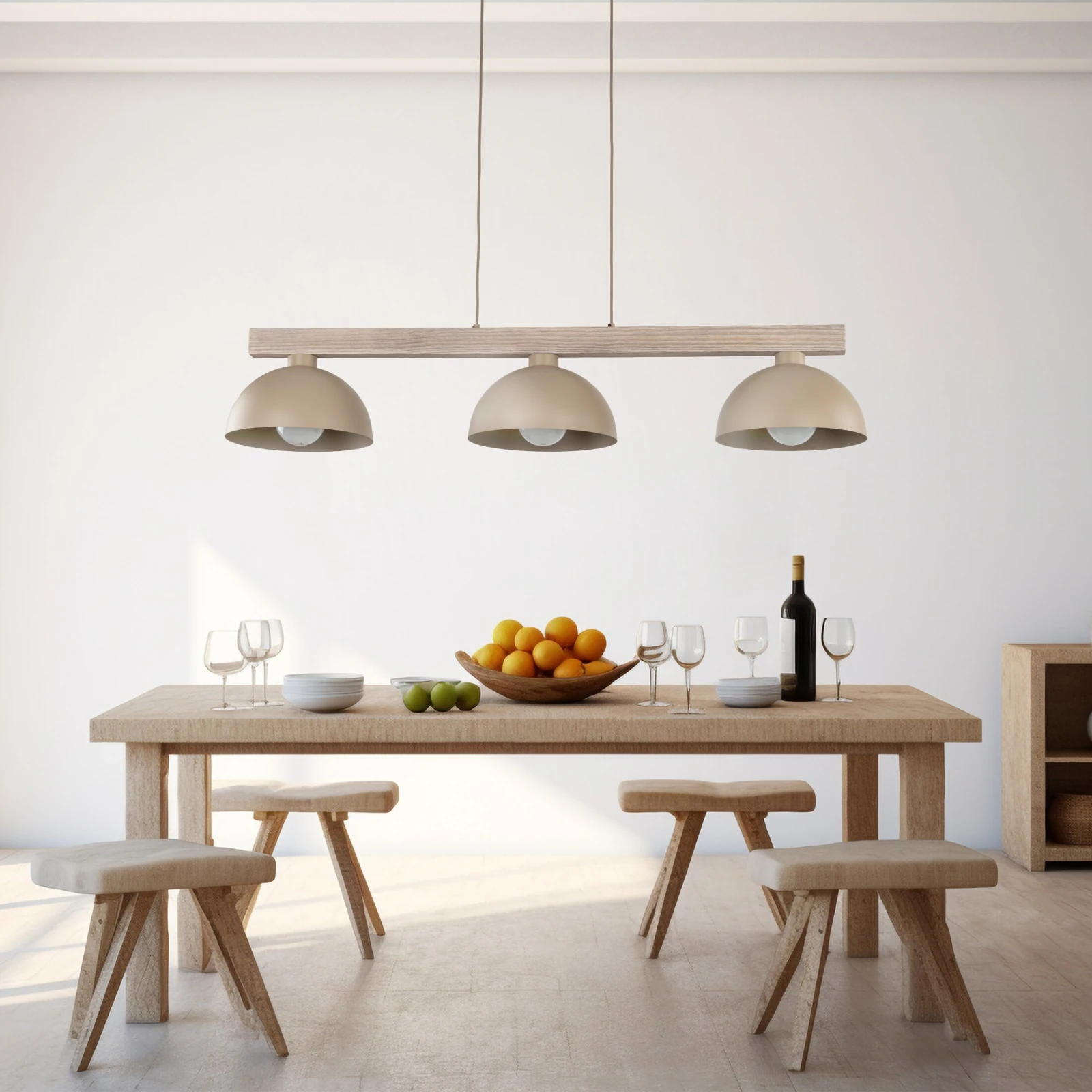 OSLO pendant light, 3 E27 shades, beige finish
