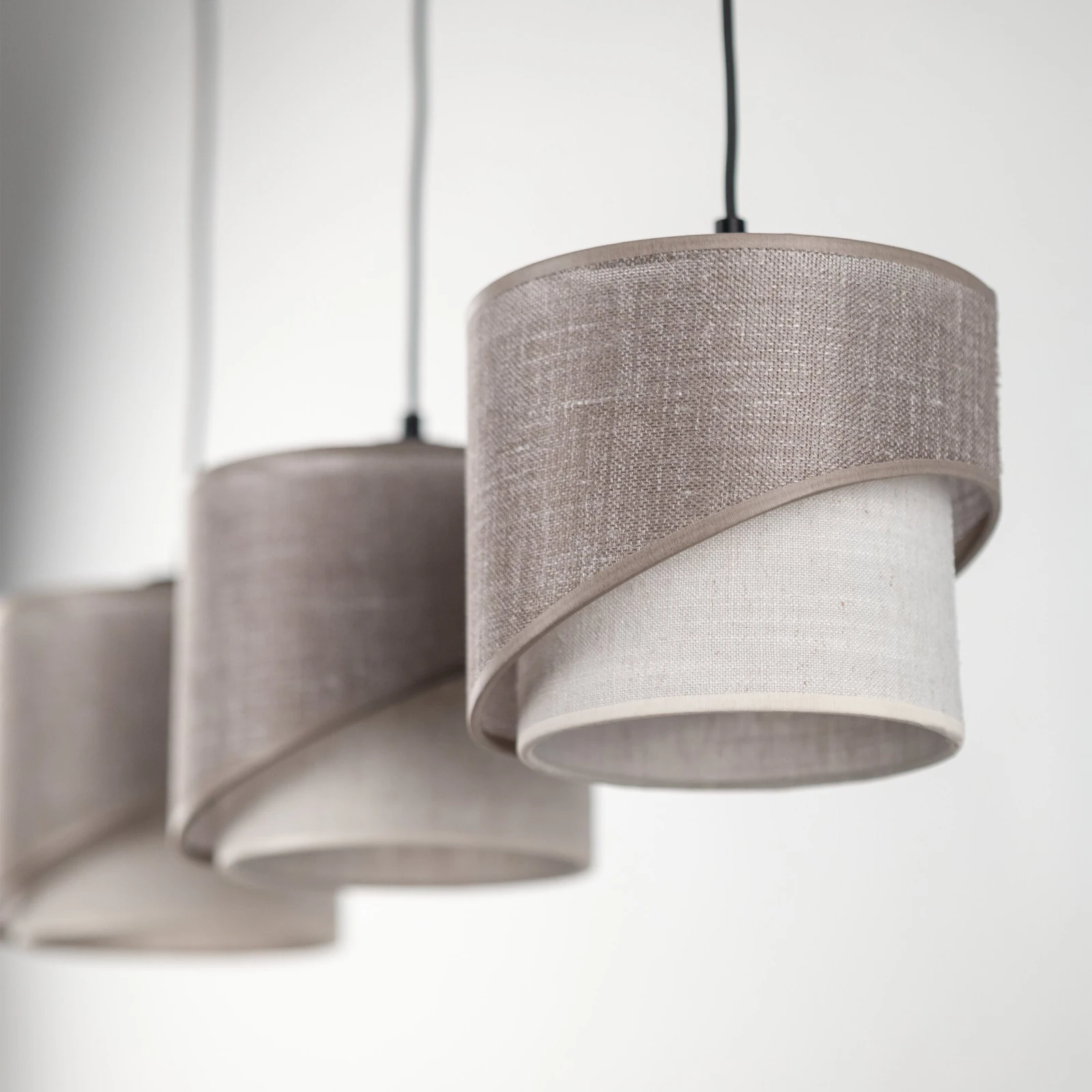 Pendant light – 3 E27 shades, black, linen-look layers
