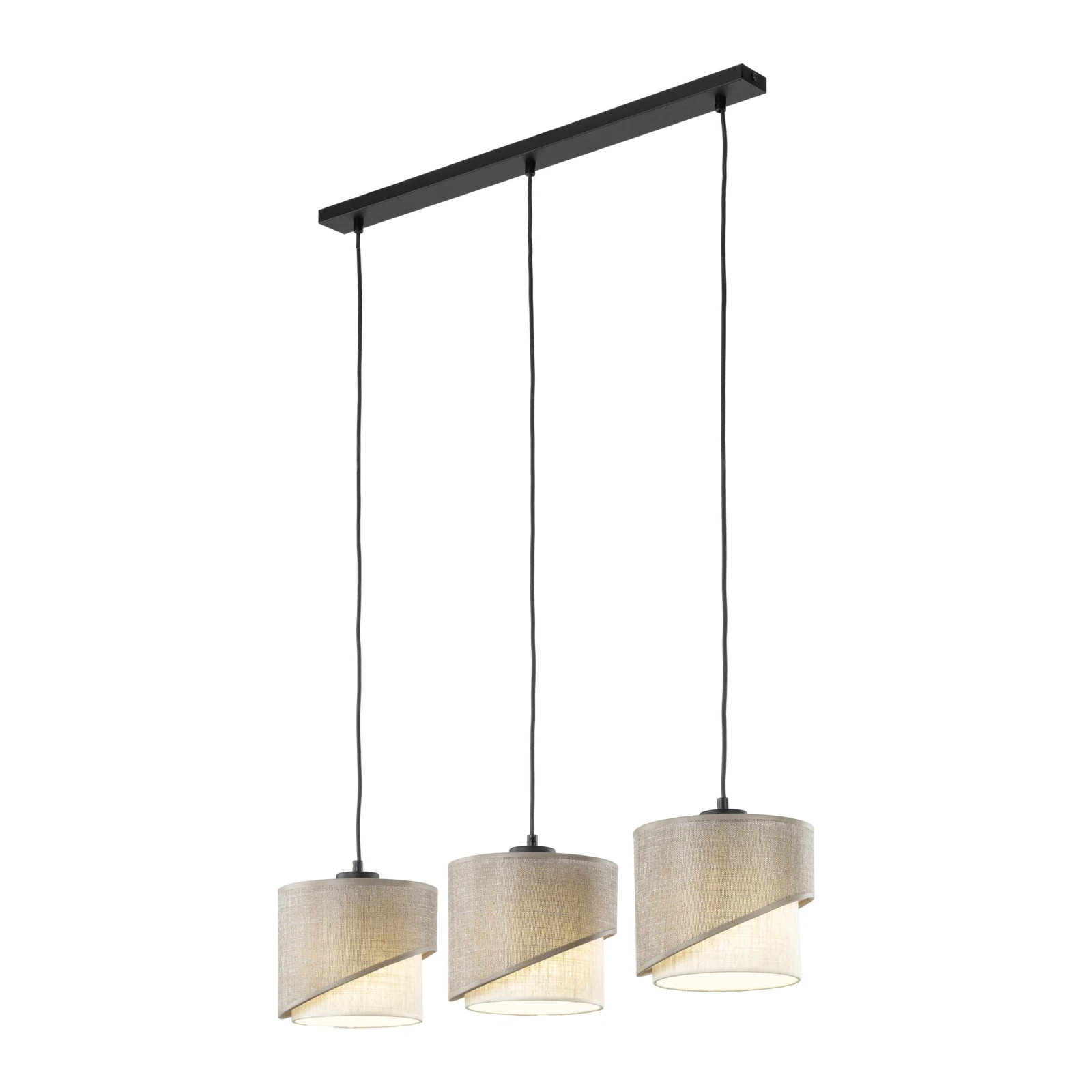 Pendant light – 3 E27 shades, black, linen-look layers