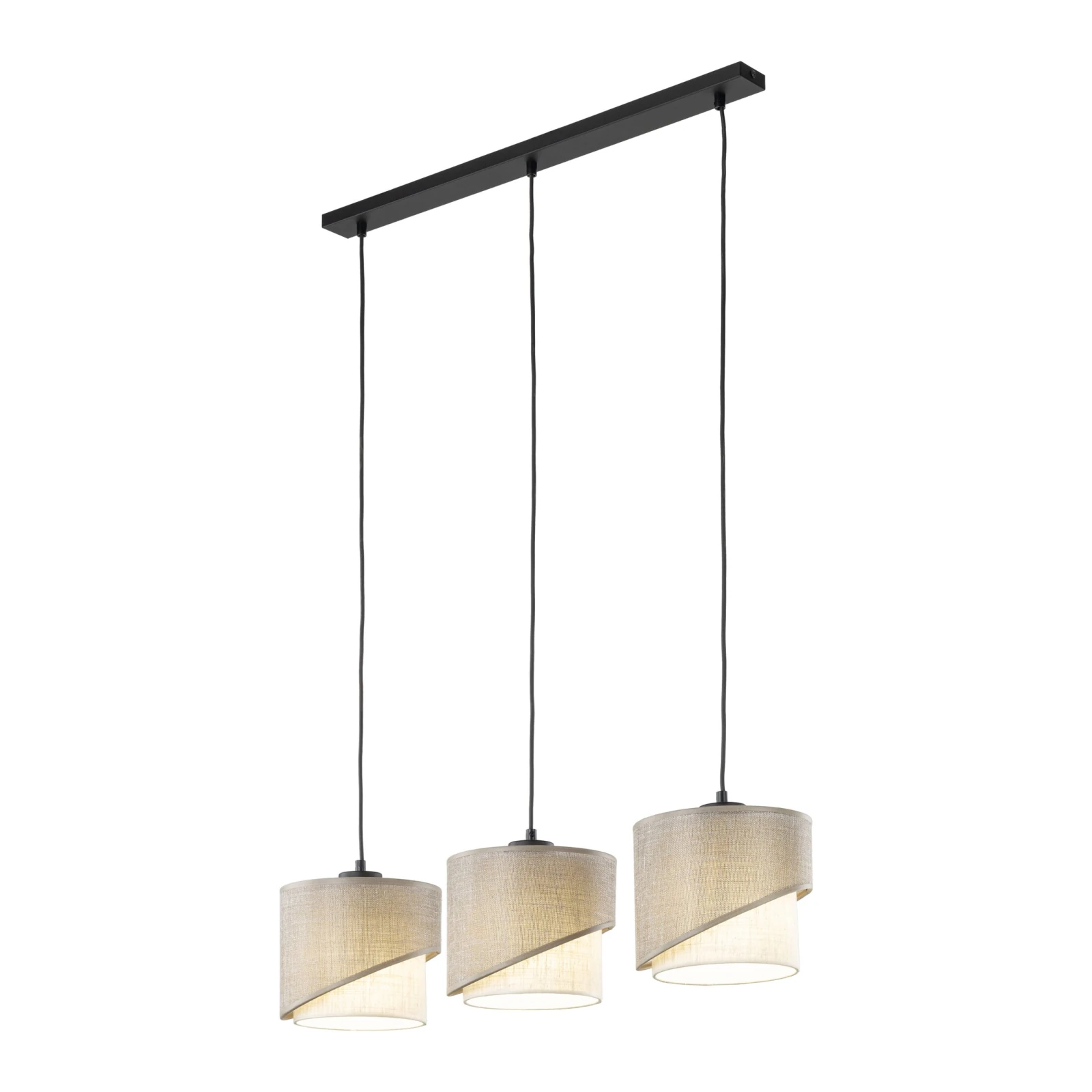 Pendant light – 3 E27 shades, black, linen-look layers