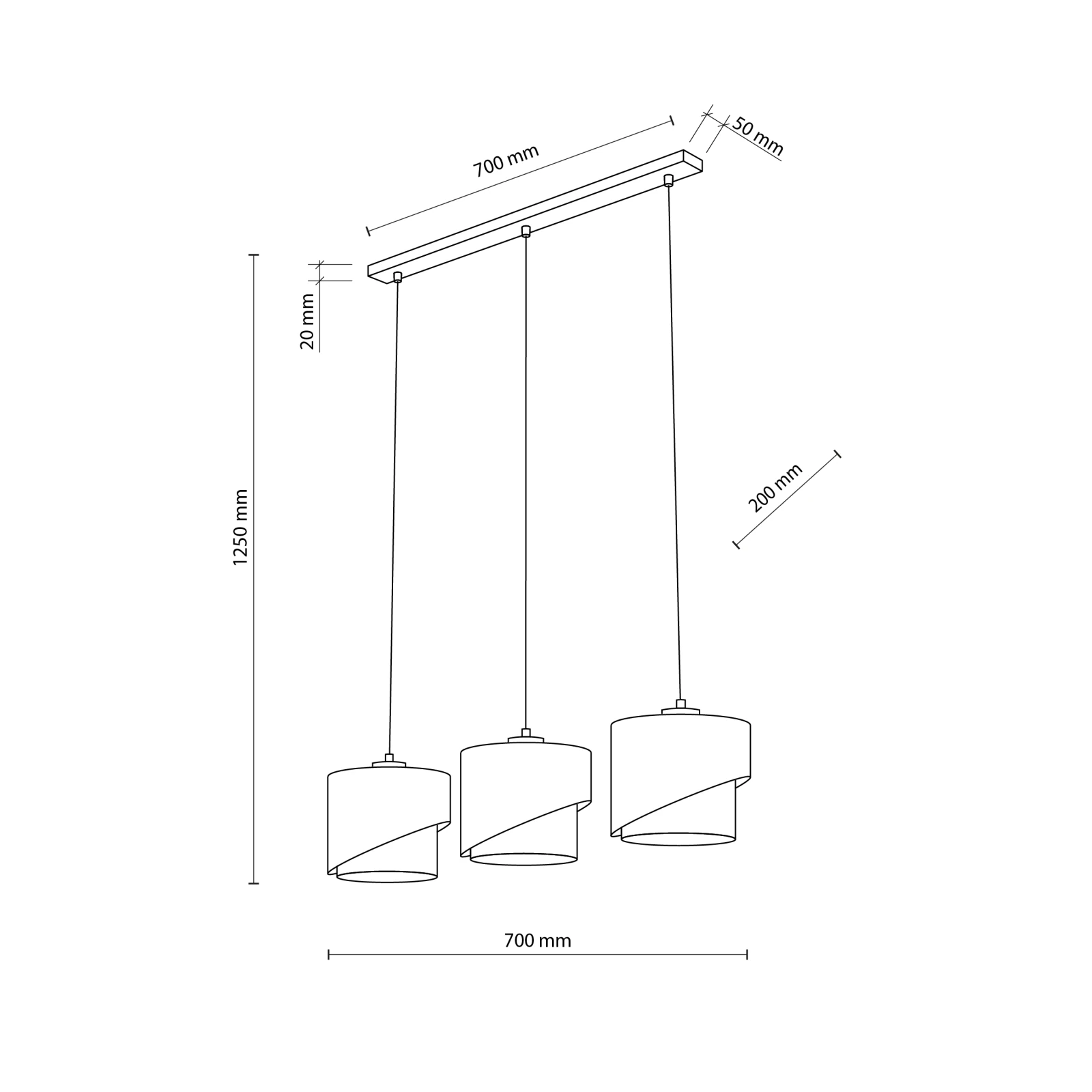 Pendant light – 3 E27 shades, black, linen-look layers