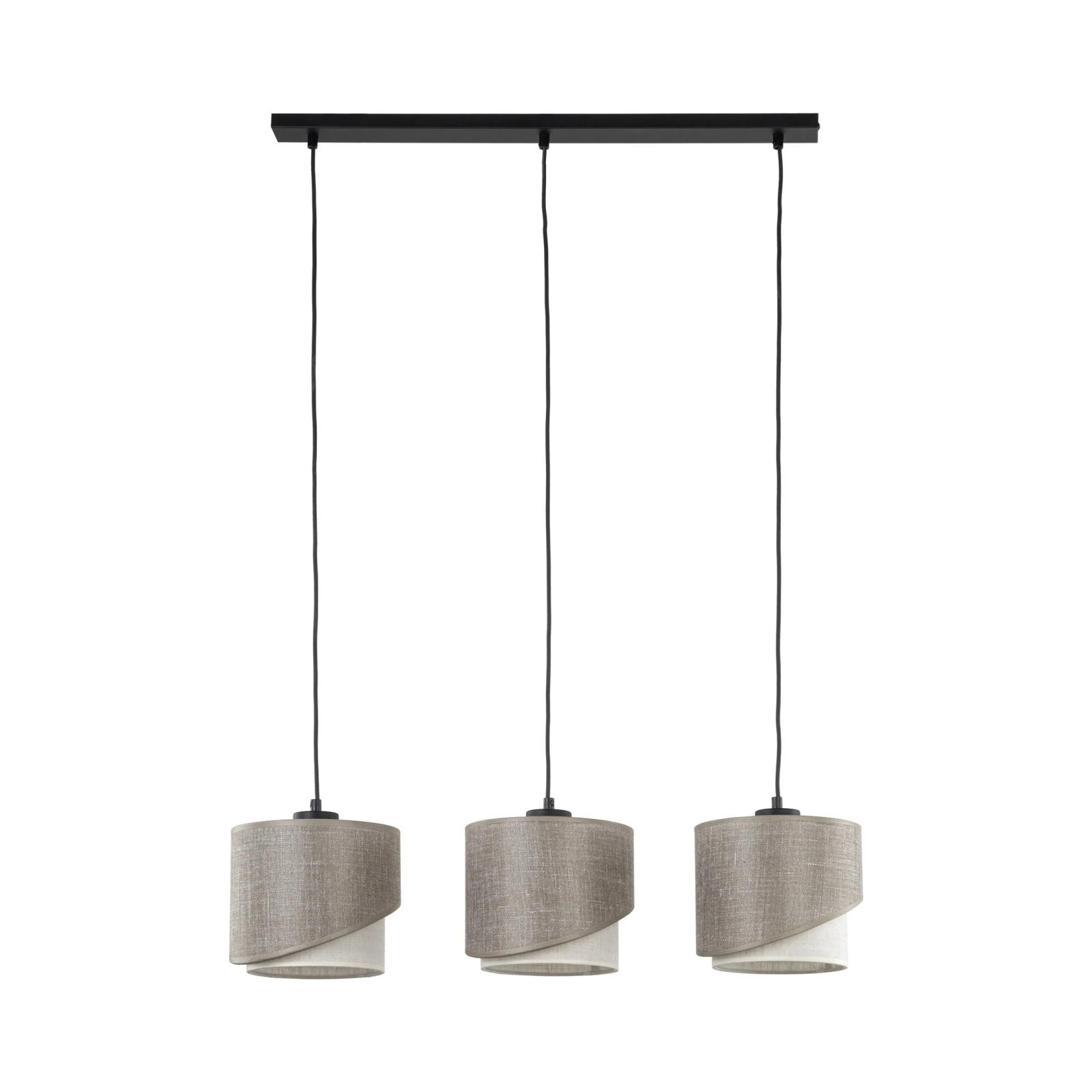 Pendant light – 3 E27 shades, black, linen-look layers