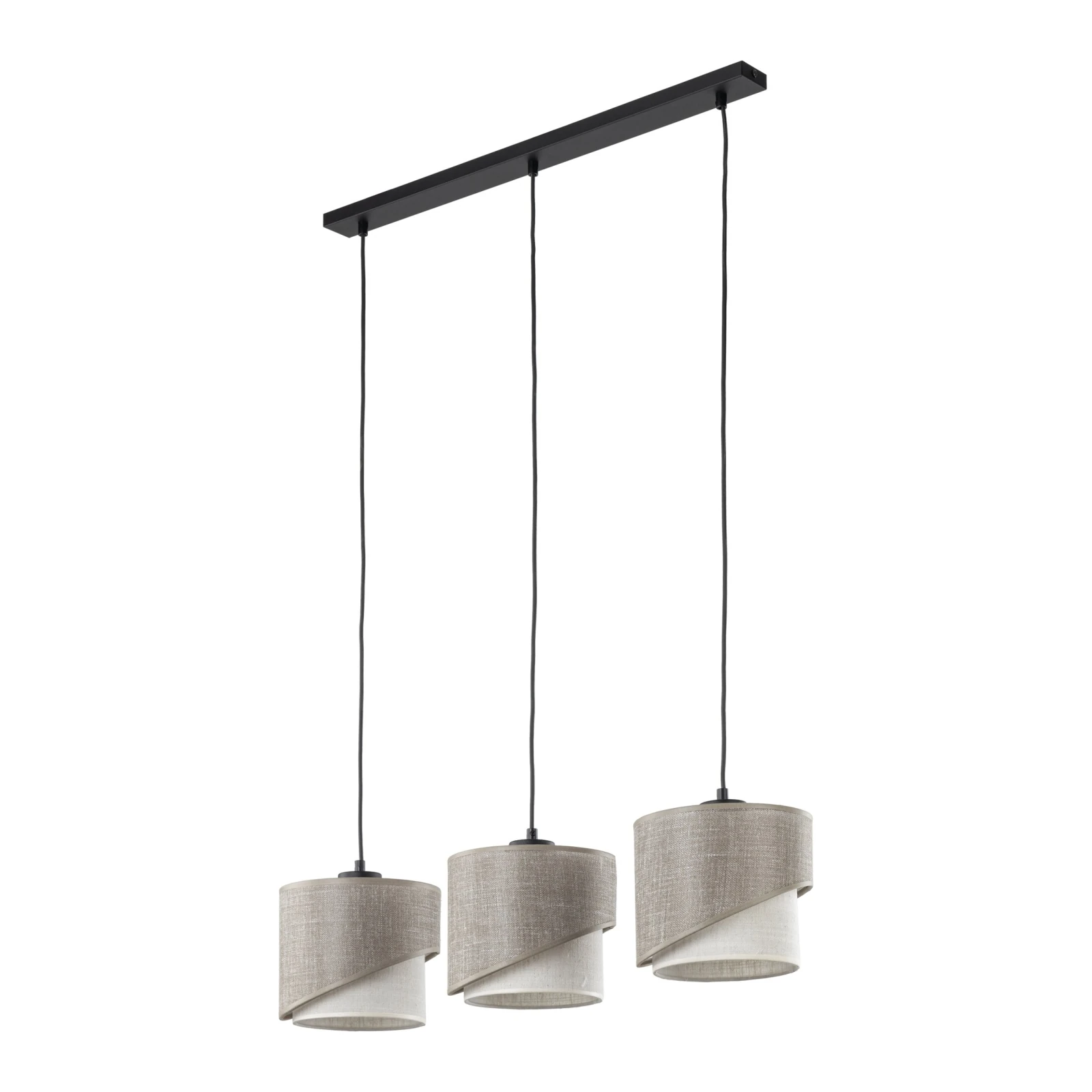 Pendant light – 3 E27 shades, black, linen-look layers