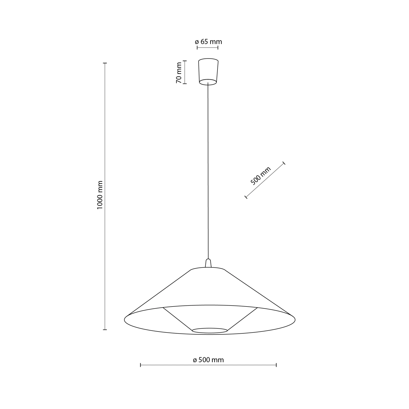 Pendant light 50 cm – E27 cone shade, black details