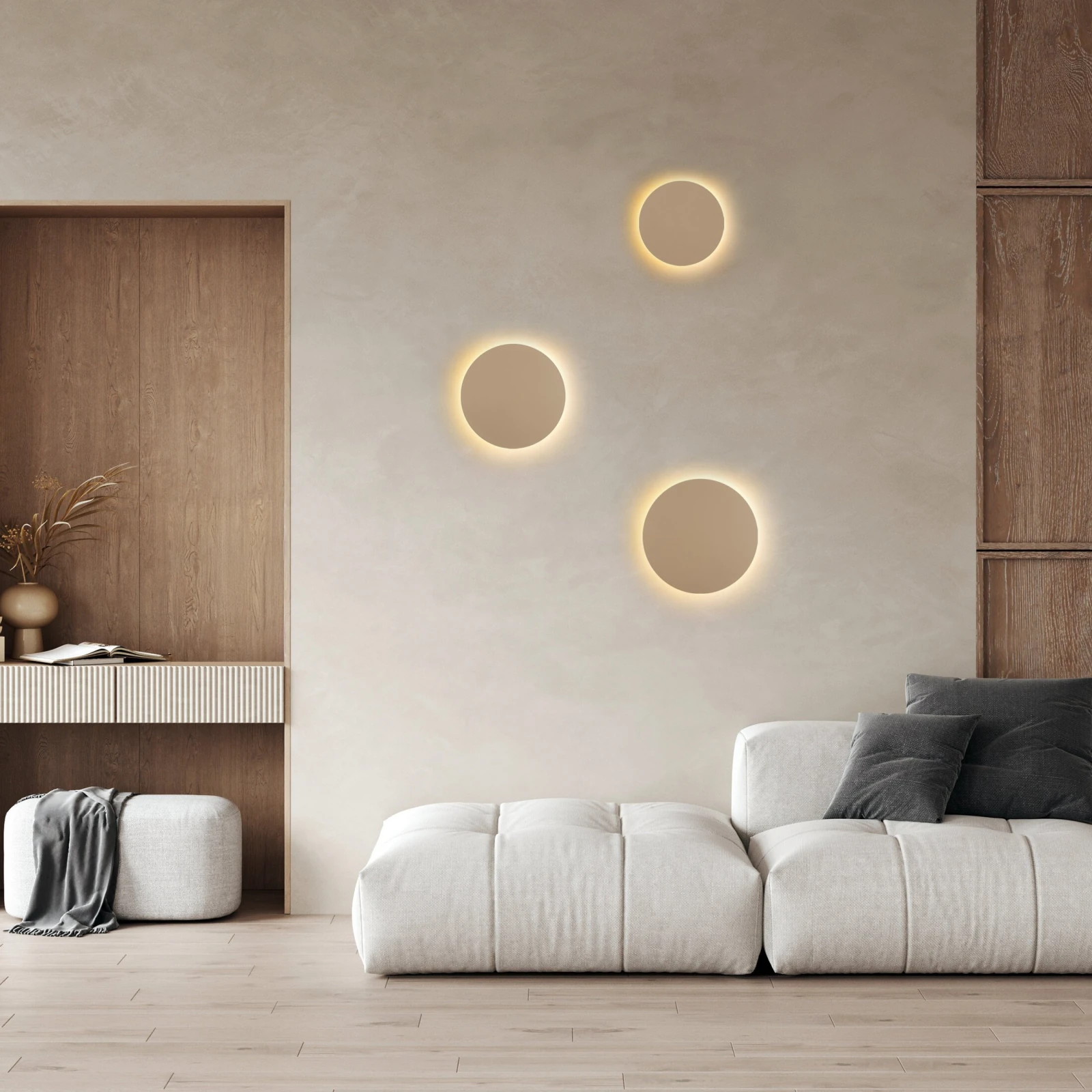 Wall light 30 cm – G9 round disc, beige finish