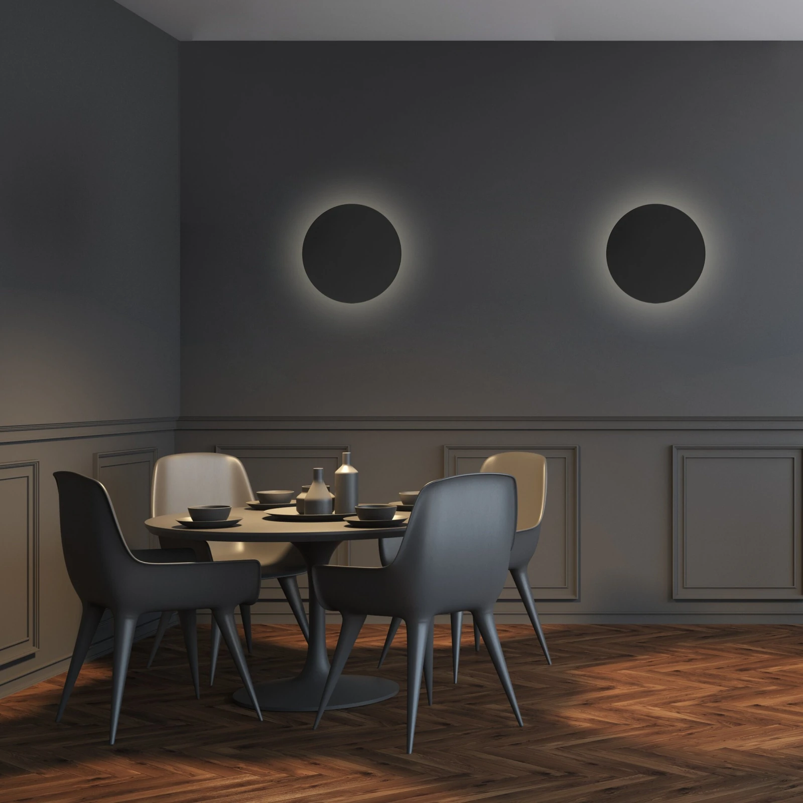 Apvalus sieninis šviestuvas Ø30 cm, juodas