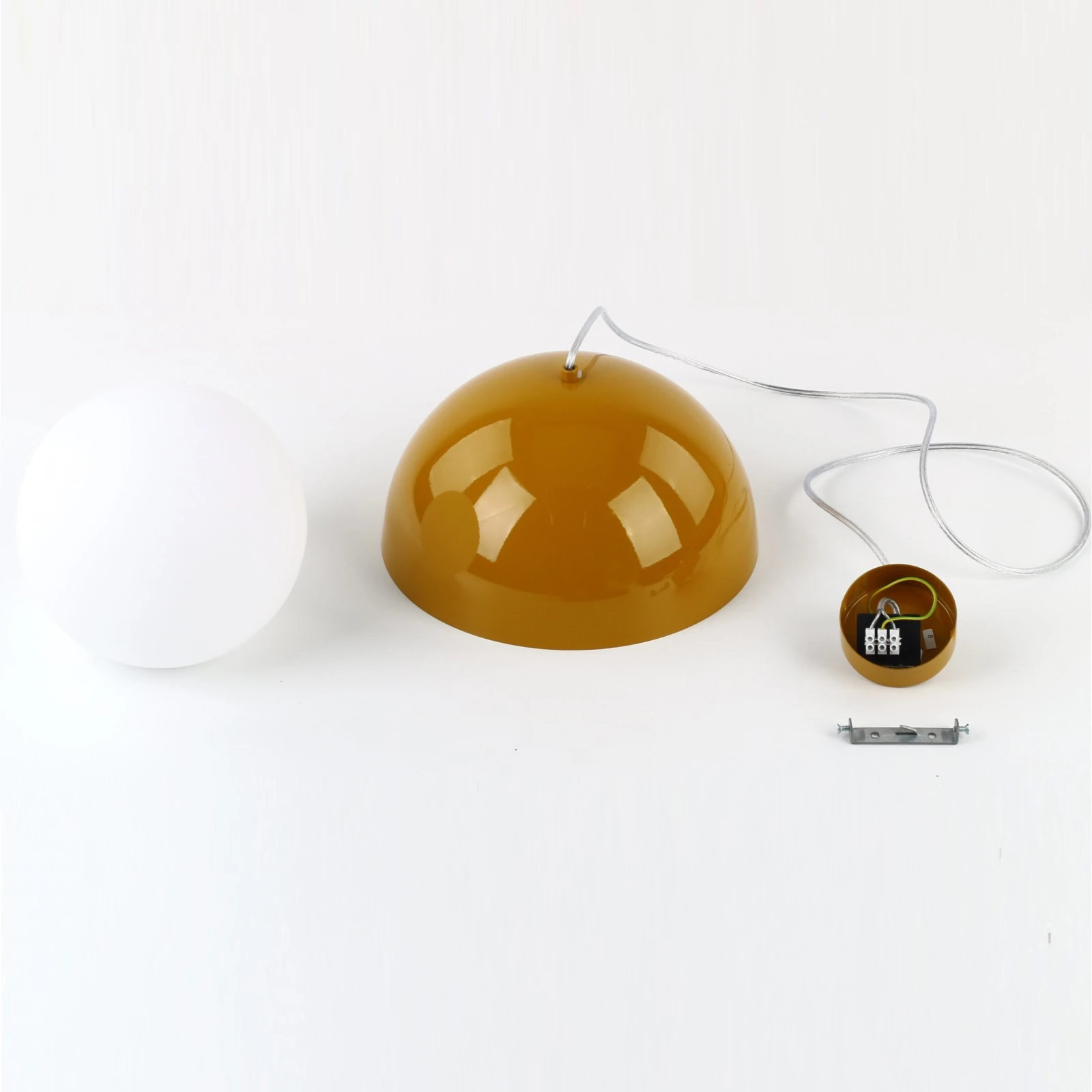 Pendant light 15 W – ocher and white, glass lower shade
