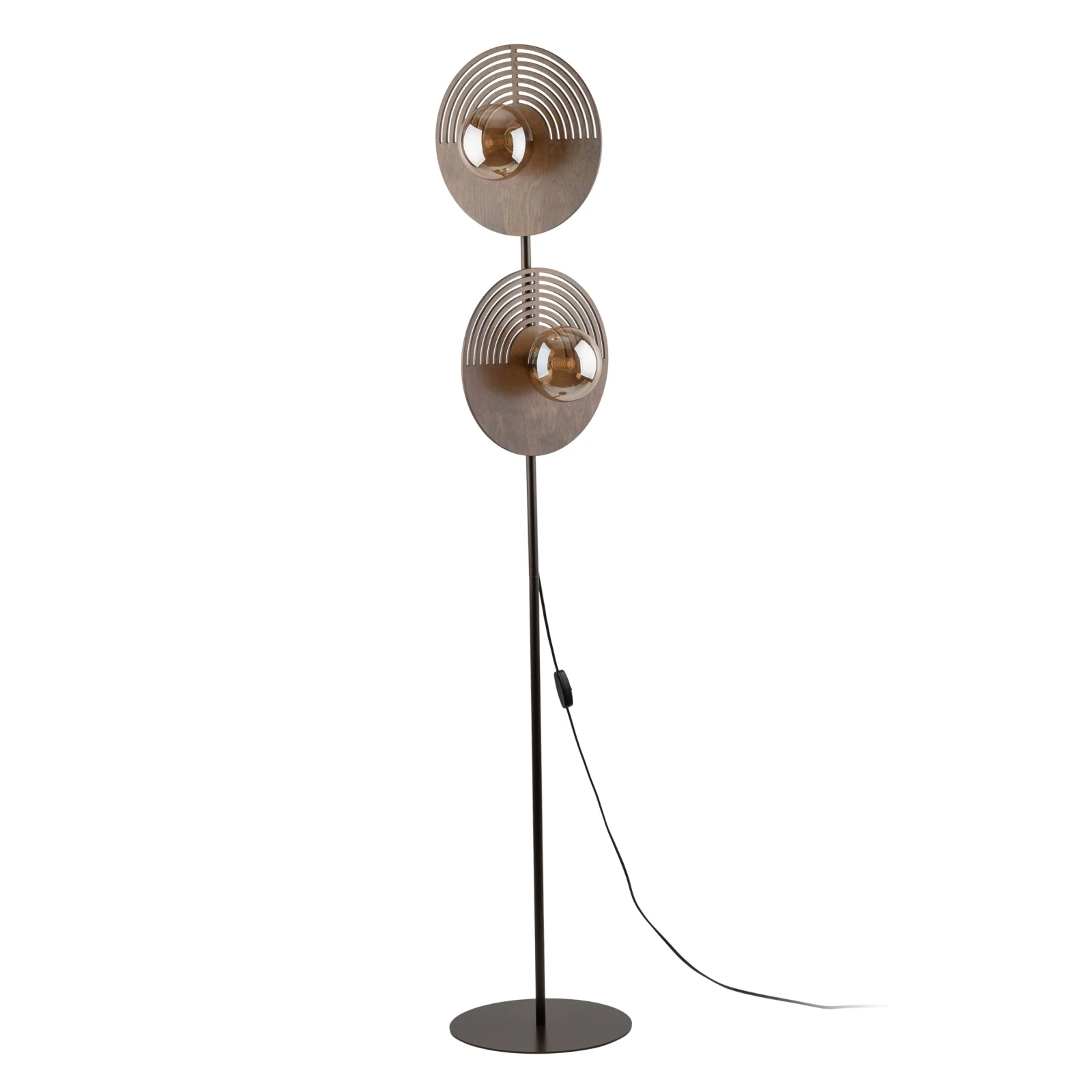 LUNAR WOOD 2 x 8 W floor lamp – natural wood, glass shades